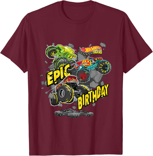 Kids Hot Wheels Monster Trucks - Epic Birthday T-Shirt - T-Shirt | Maroon