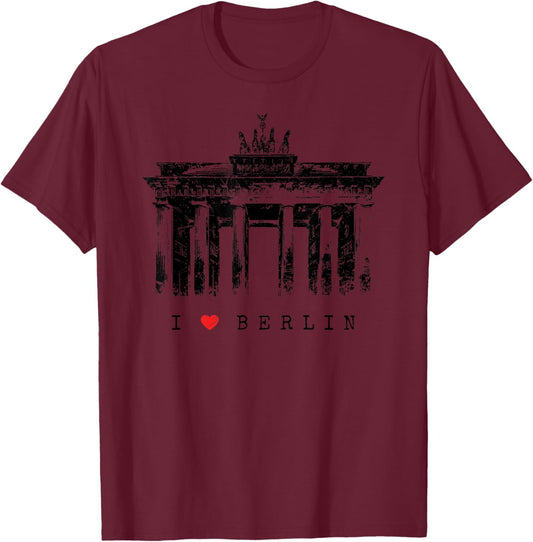 Berlin Brandenburger Tor Vintage Skyline Fan I Love Berlin T-Shirt - T-Shirt | Maroon