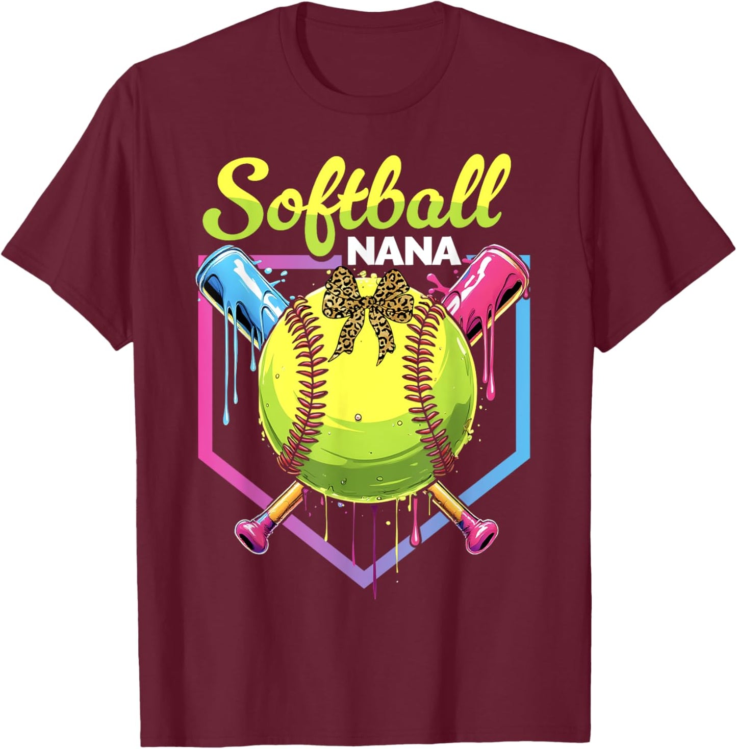 Softball Drip Nana Ice Cream Softball Bow Mother's Day T-Shirt - T-Shirt | Maroon