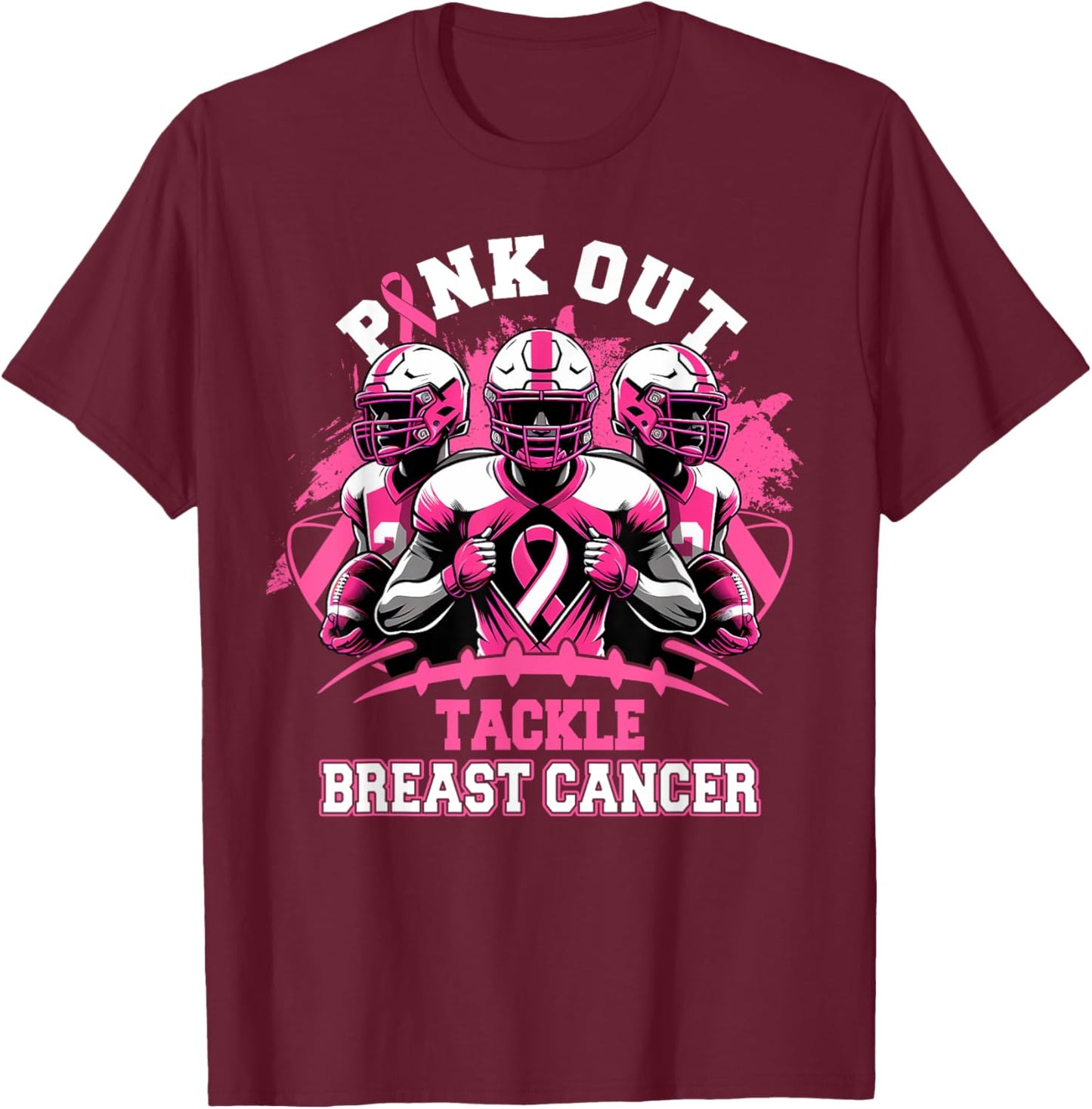 Pink Out Tackle Breast Cancer Awareness Football Pink Ribbon T-Shirt - T-Shirt | Maroon