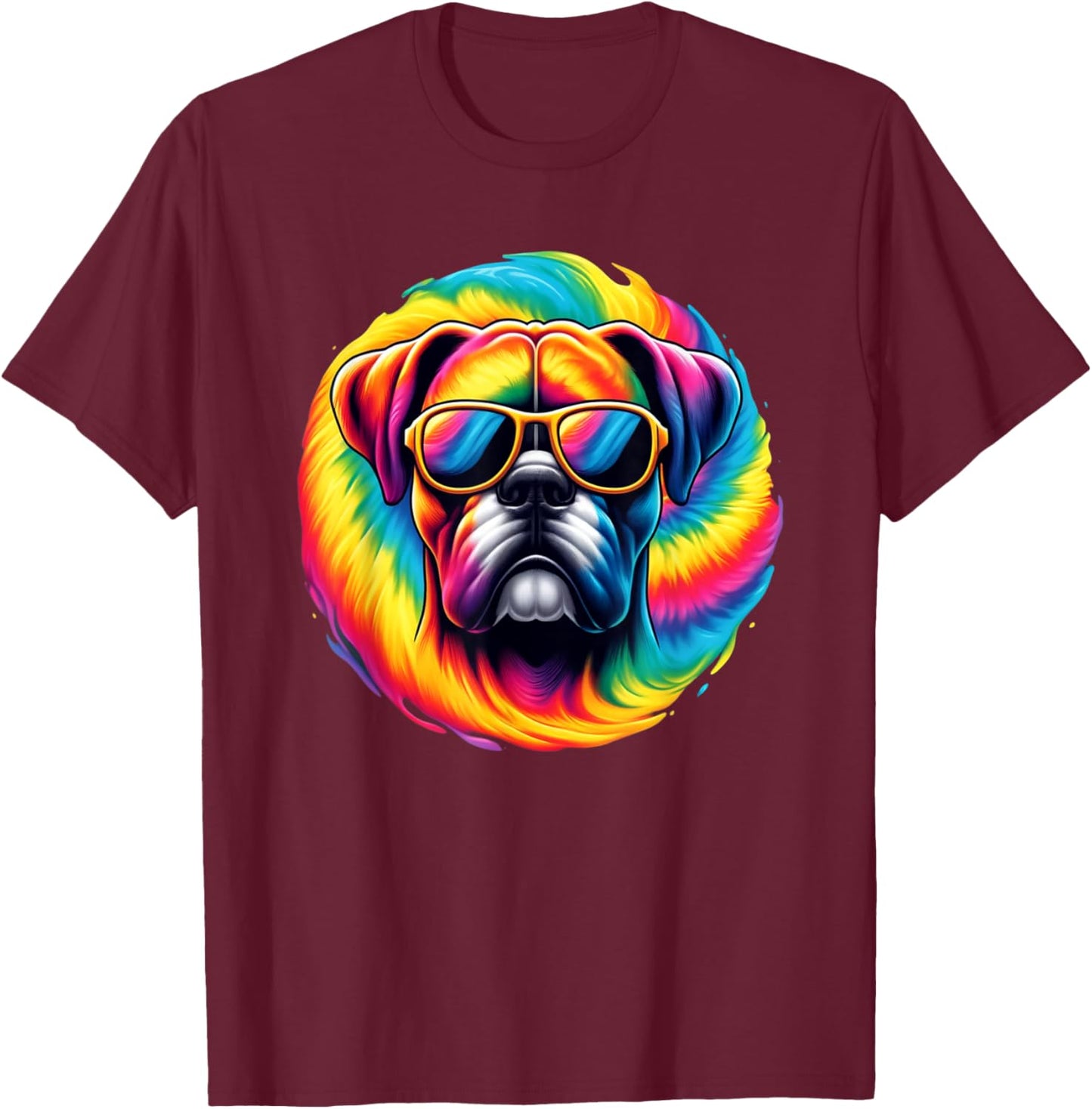 Tie Dye Art Sunglasses Boxer Dog Boxers T-Shirt - T-Shirt | Maroon