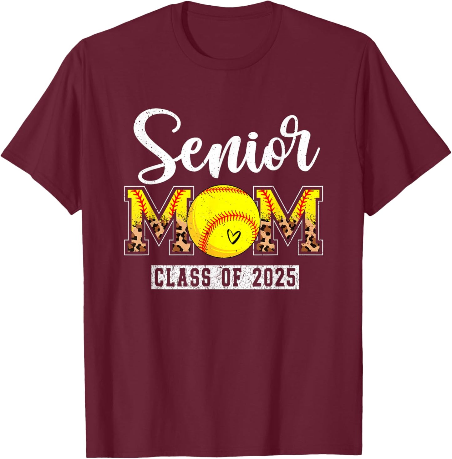 Senior 2025 Softball Mom Senior Mama 2025 Leopard style T-Shirt - T-Shirt | Maroon