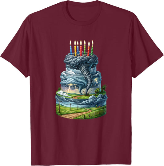 Tornado Storm Chaser Birthday Cake T-Shirt - T-Shirt | Maroon
