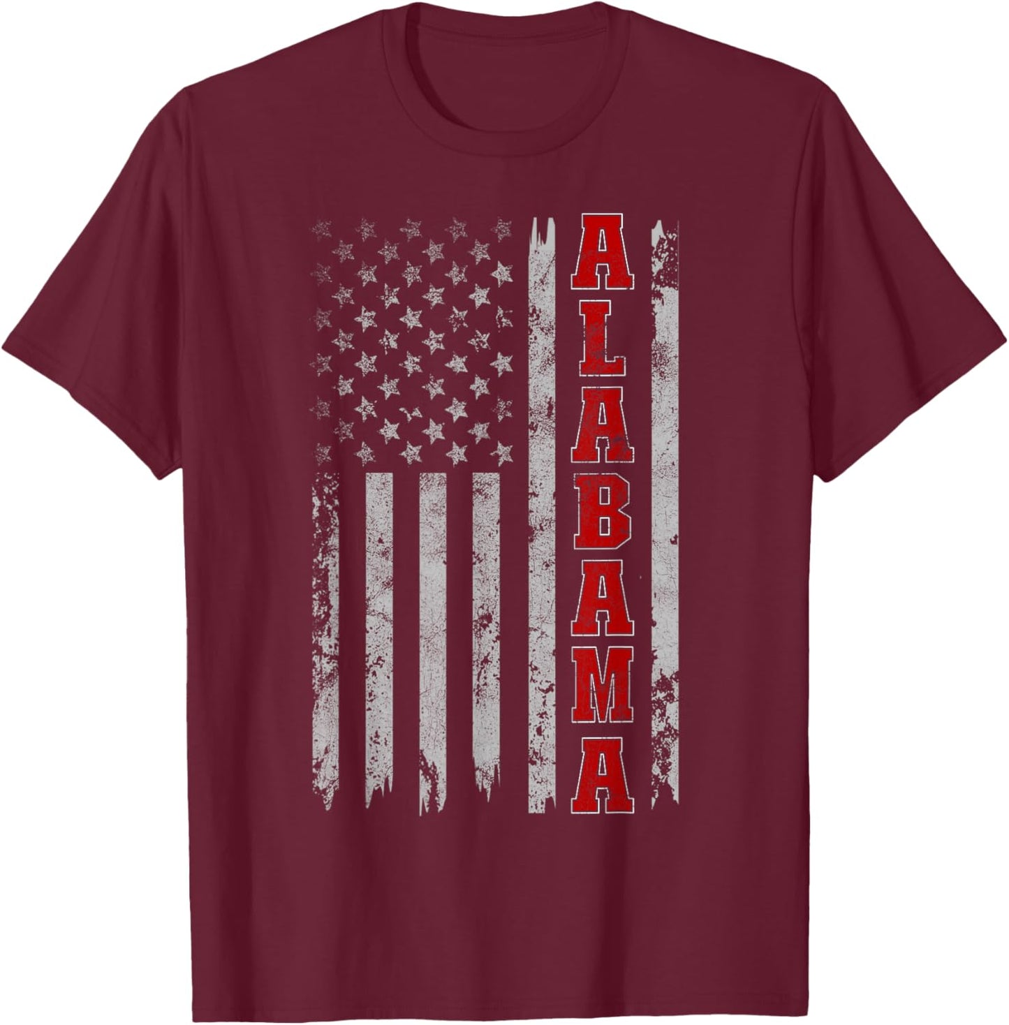 Alabama - Vintage Patriotic USA Flag Football Season T-Shirt - T-Shirt | Maroon