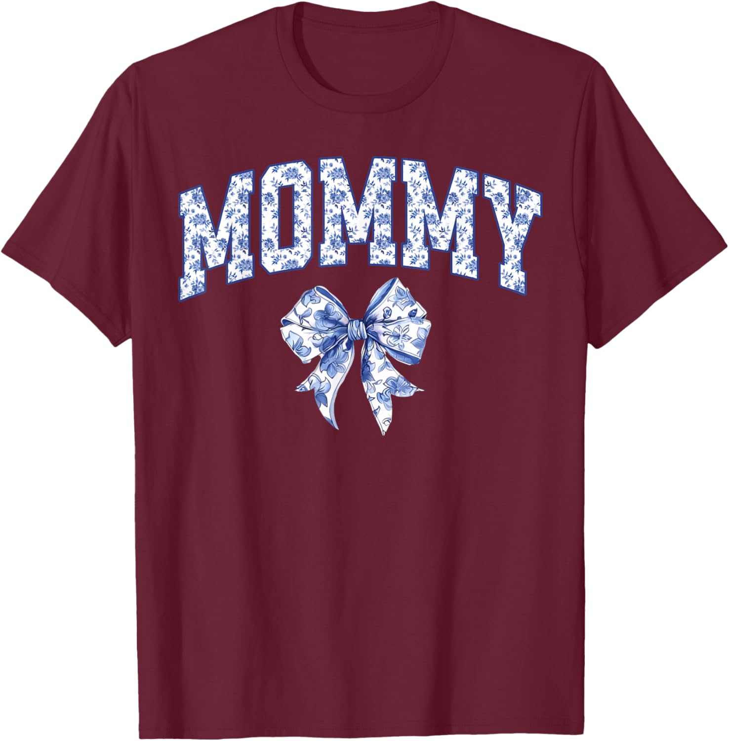 Mommy Coquette Toile Blue Bow Floral Family Matching T-Shirt - T-Shirt | Maroon