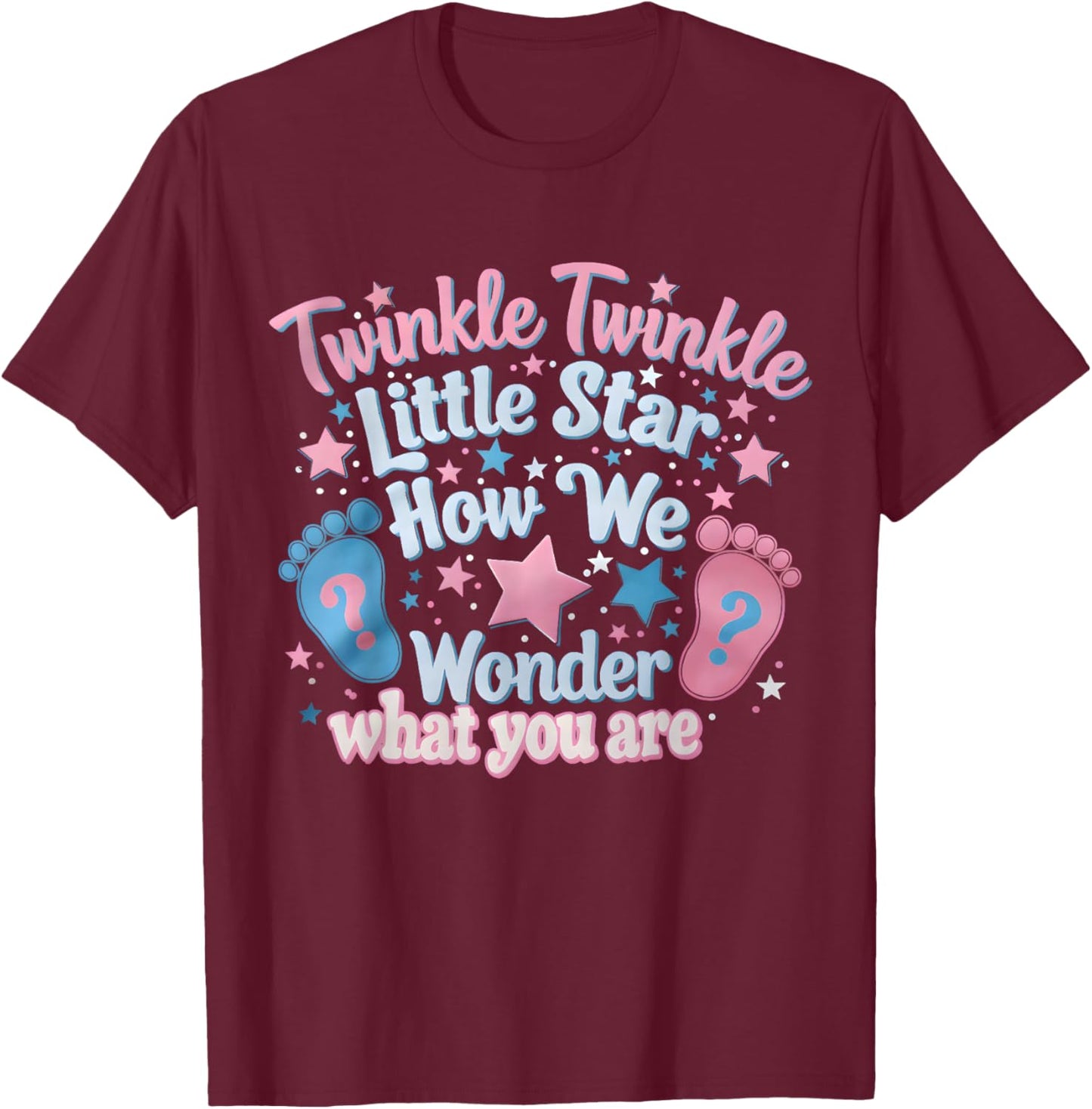Twinkle Twinkle Little Star Gender Reveal Baby Shower T-Shirt - T-Shirt | Maroon