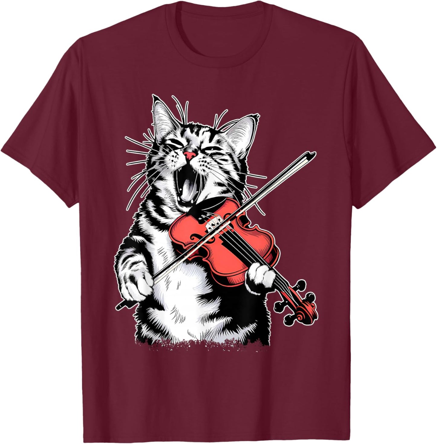 Funny Orchestra Musician Violinist Rock Cat Playing Violin T-Shirt - T-Shirt | Maroon
