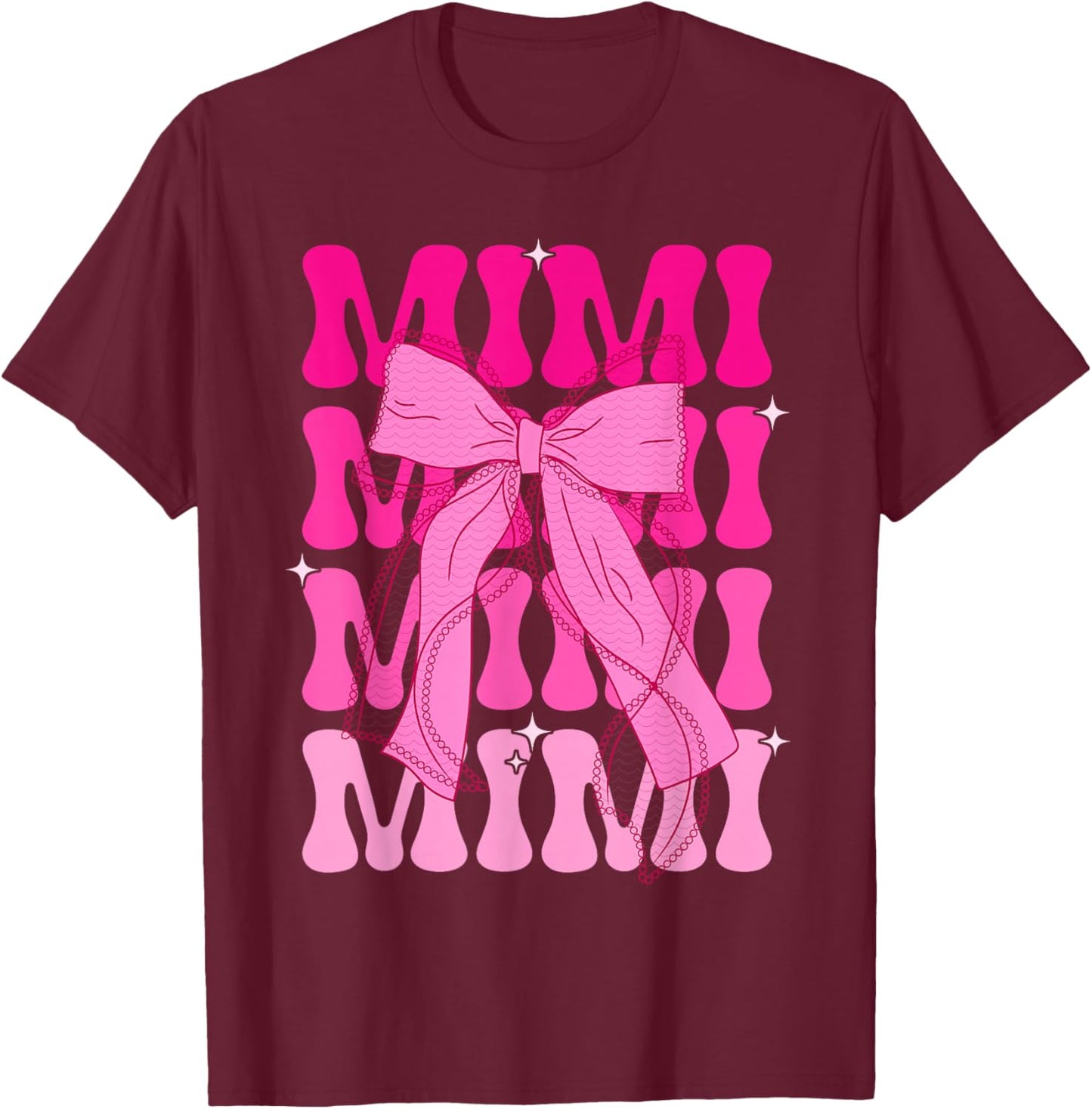 Mimi Happy Mother's Day Pink Coquette Bow Mom Girl Women T-Shirt - T-Shirt | Maroon