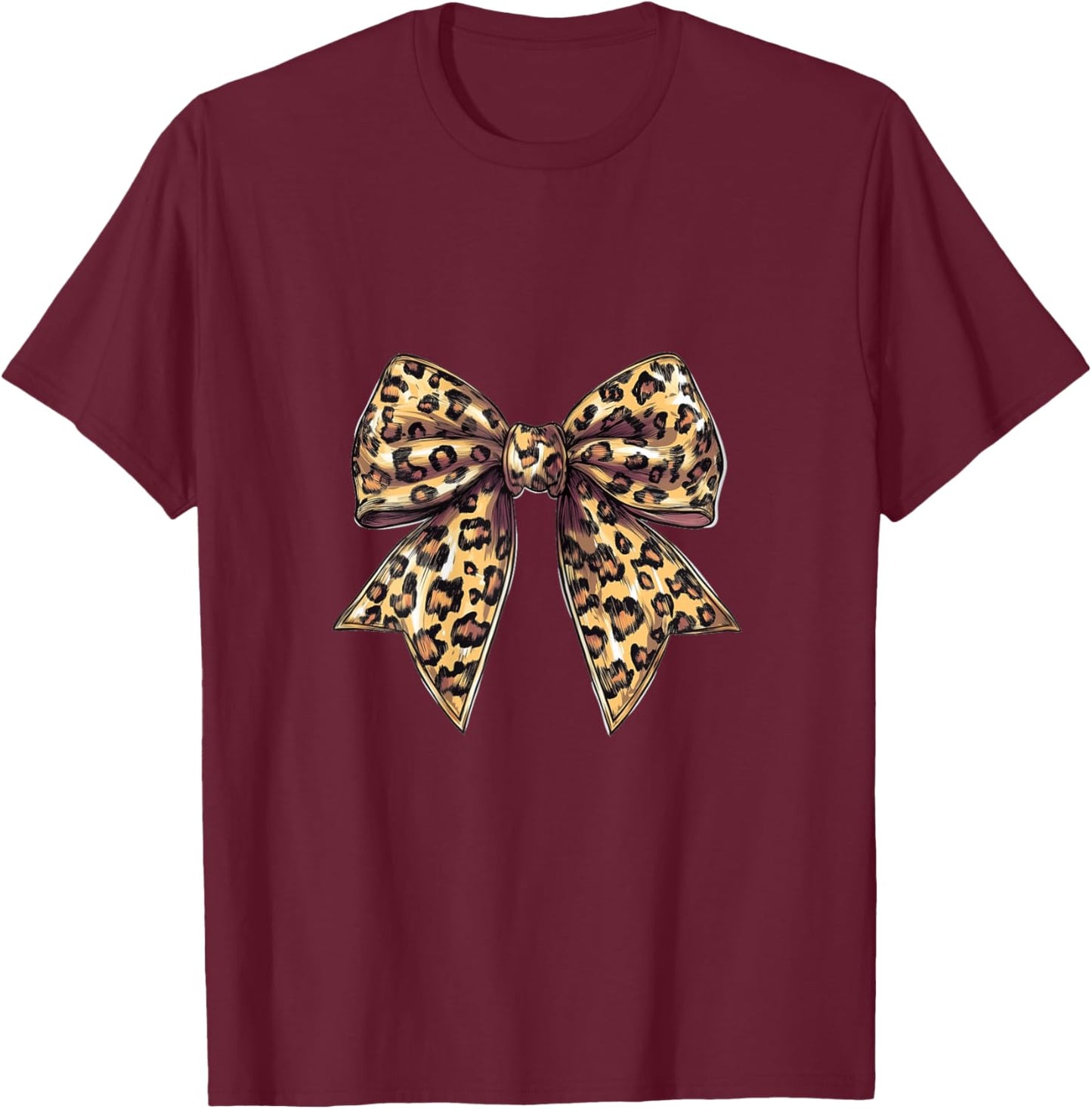 Coquette Bow Leopard Pattern Dainty Bow Animal Pattern T-Shirt - T-Shirt | Maroon
