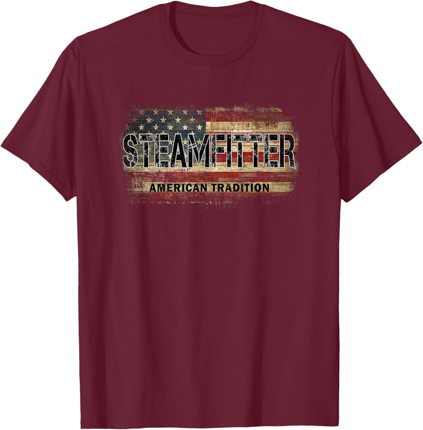 American Flag Vintage Steamfitter T-Shirt - T-Shirt | Maroon