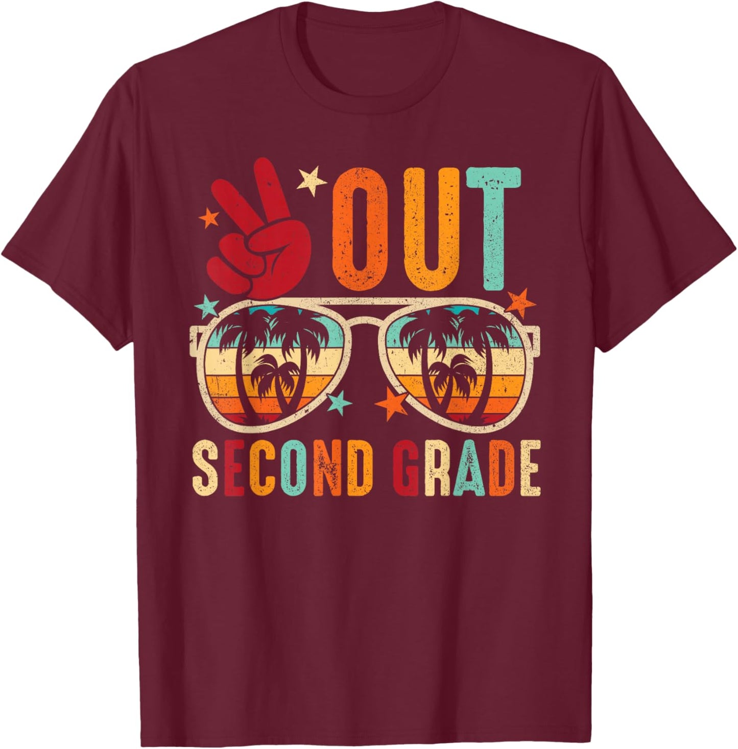 Vintage Peace Out 2nd Grade Graduation Last Day Of School T-Shirt - T-Shirt | Maroon
