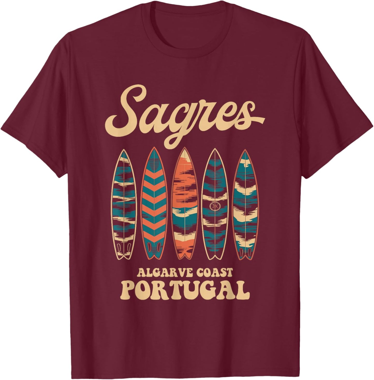 Sagres Algarve Coast Portugal Surfboard Surfing Souvenir T-Shirt - T-Shirt | Maroon