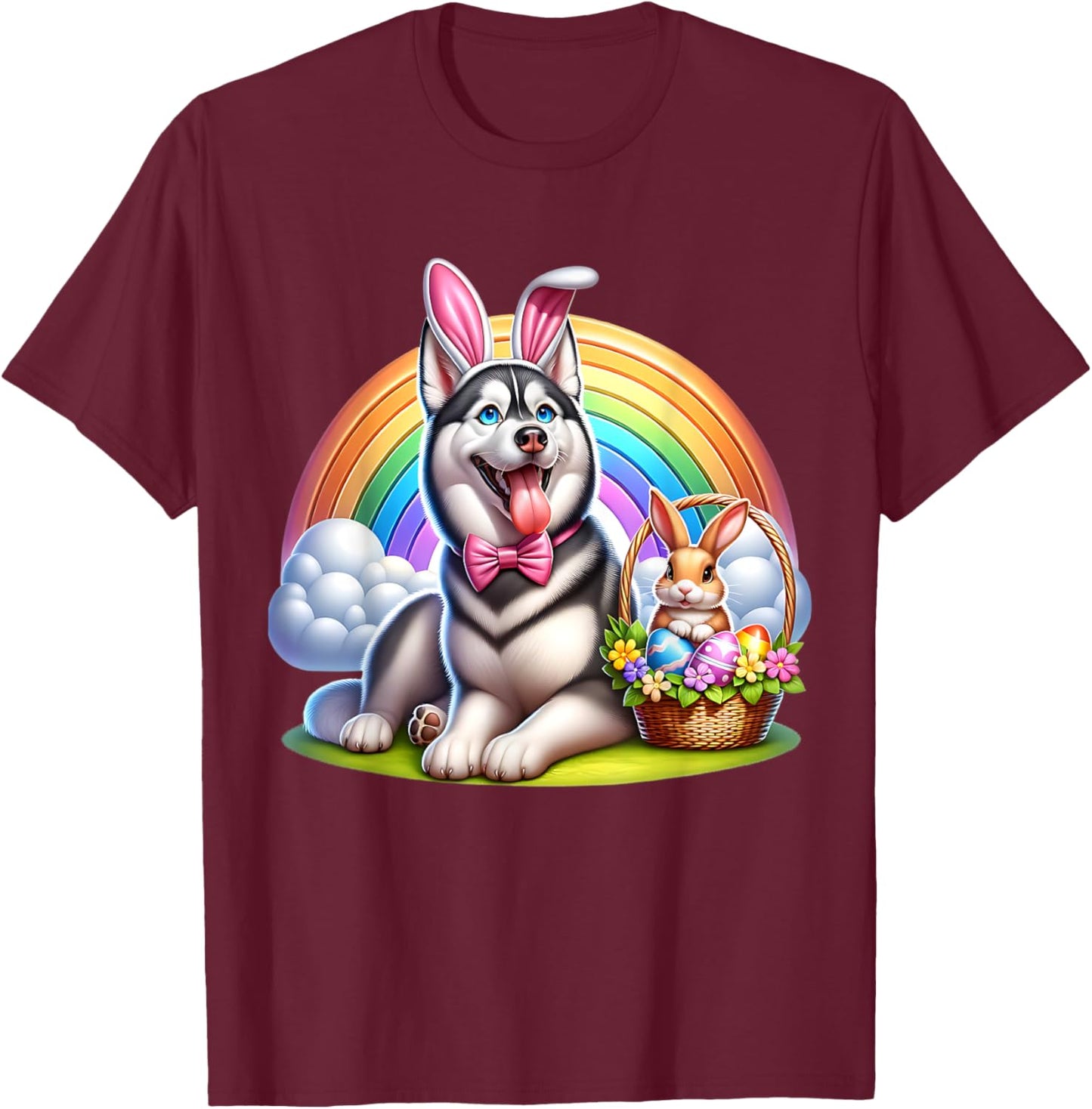 Husky Happy Easter Husky T-Shirt - T-Shirt | Maroon