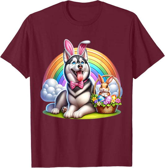 Husky Happy Easter Husky T-Shirt - T-Shirt | Maroon