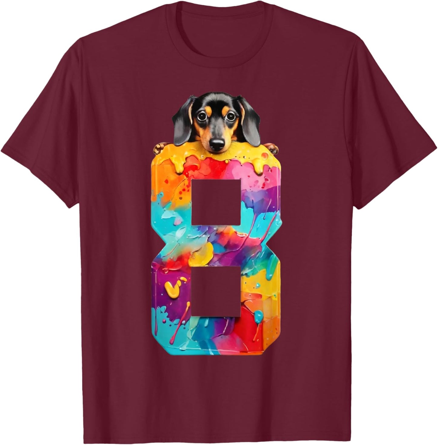 Dog 8 Years Dachshund 8th Birthday T-Shirt - T-Shirt | Maroon