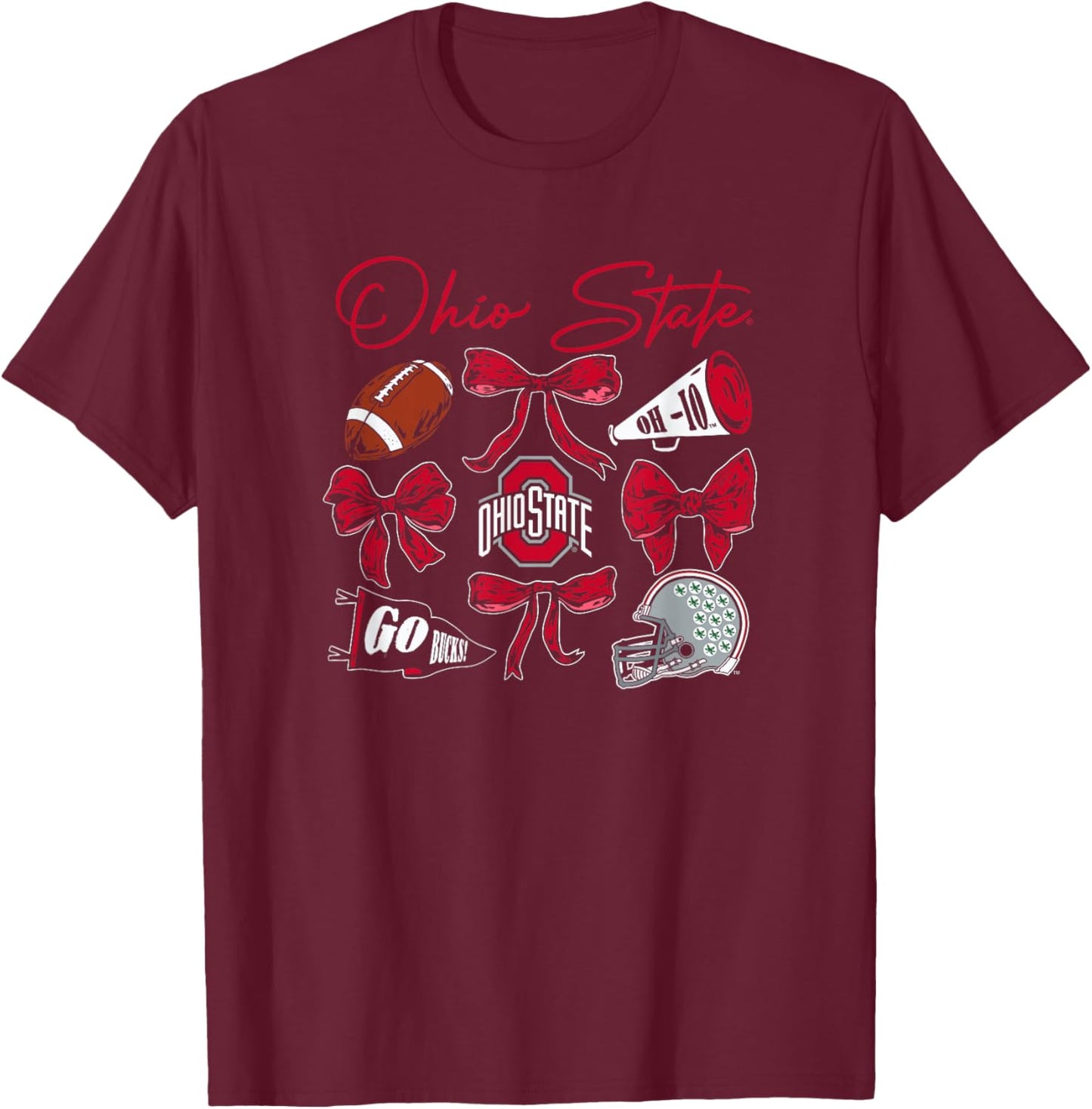 Ohio State Buckeyes Football Bows Black Officially Licensed T-Shirt - T-Shirt | Maroon
