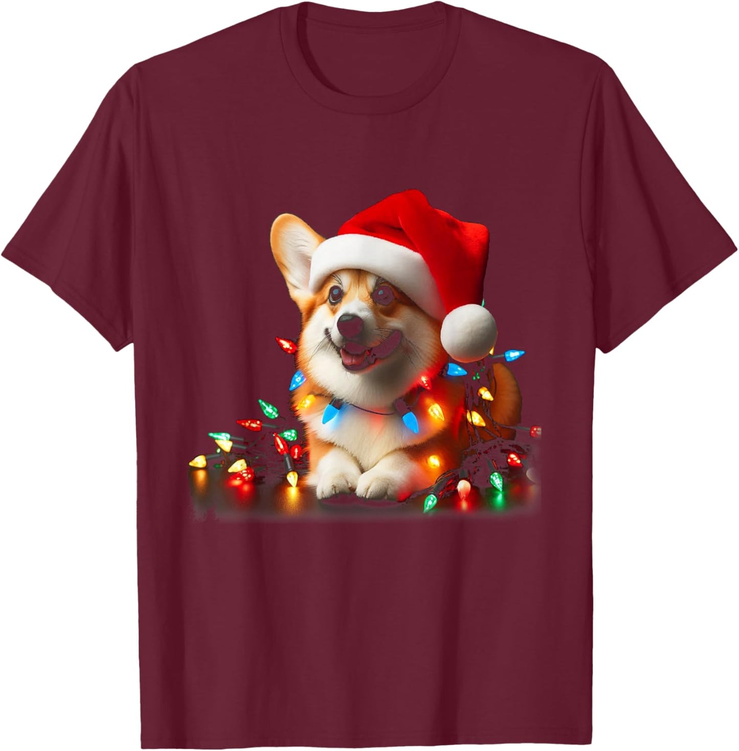 Corgi Santa Christmas Tree Lights Boys Men Corgmas Dog T-Shirt - T-Shirt | Maroon