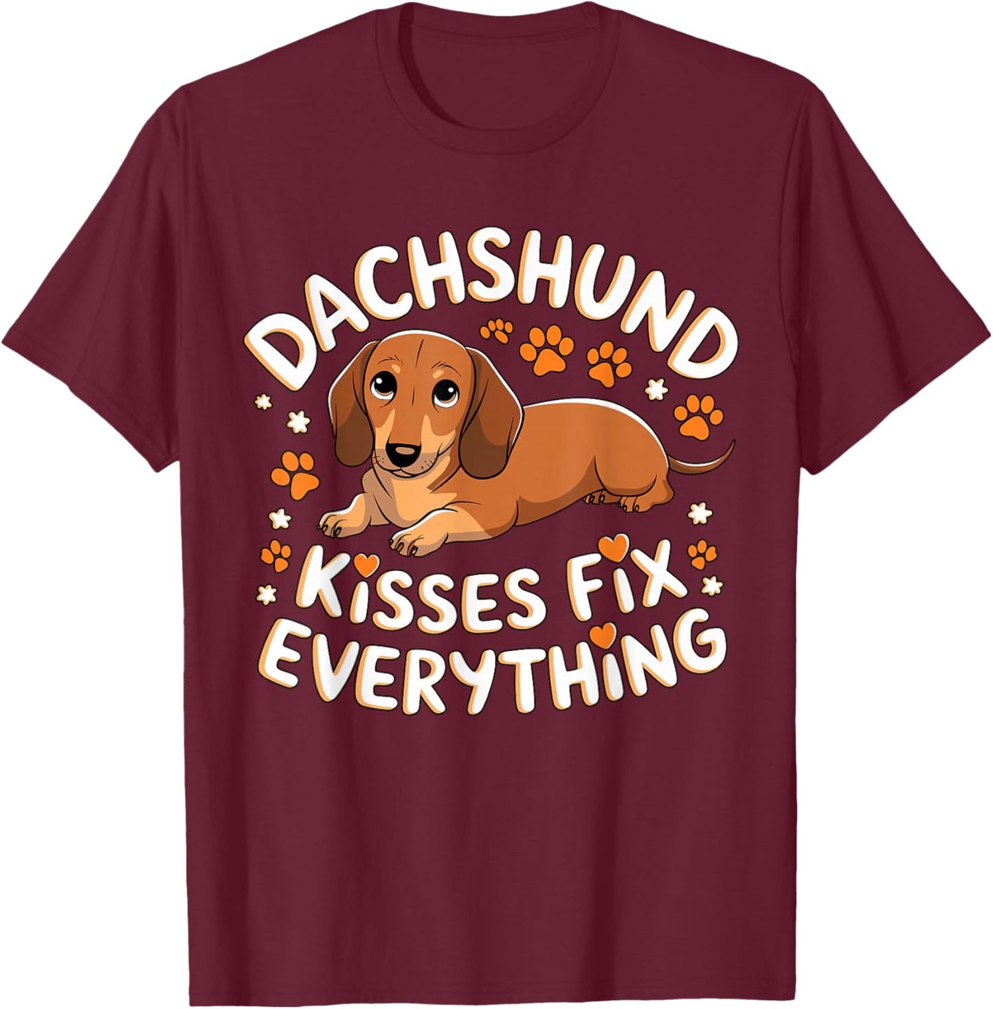 Dachshund Kisses Fix Everything T-Shirt - T-Shirt | Maroon