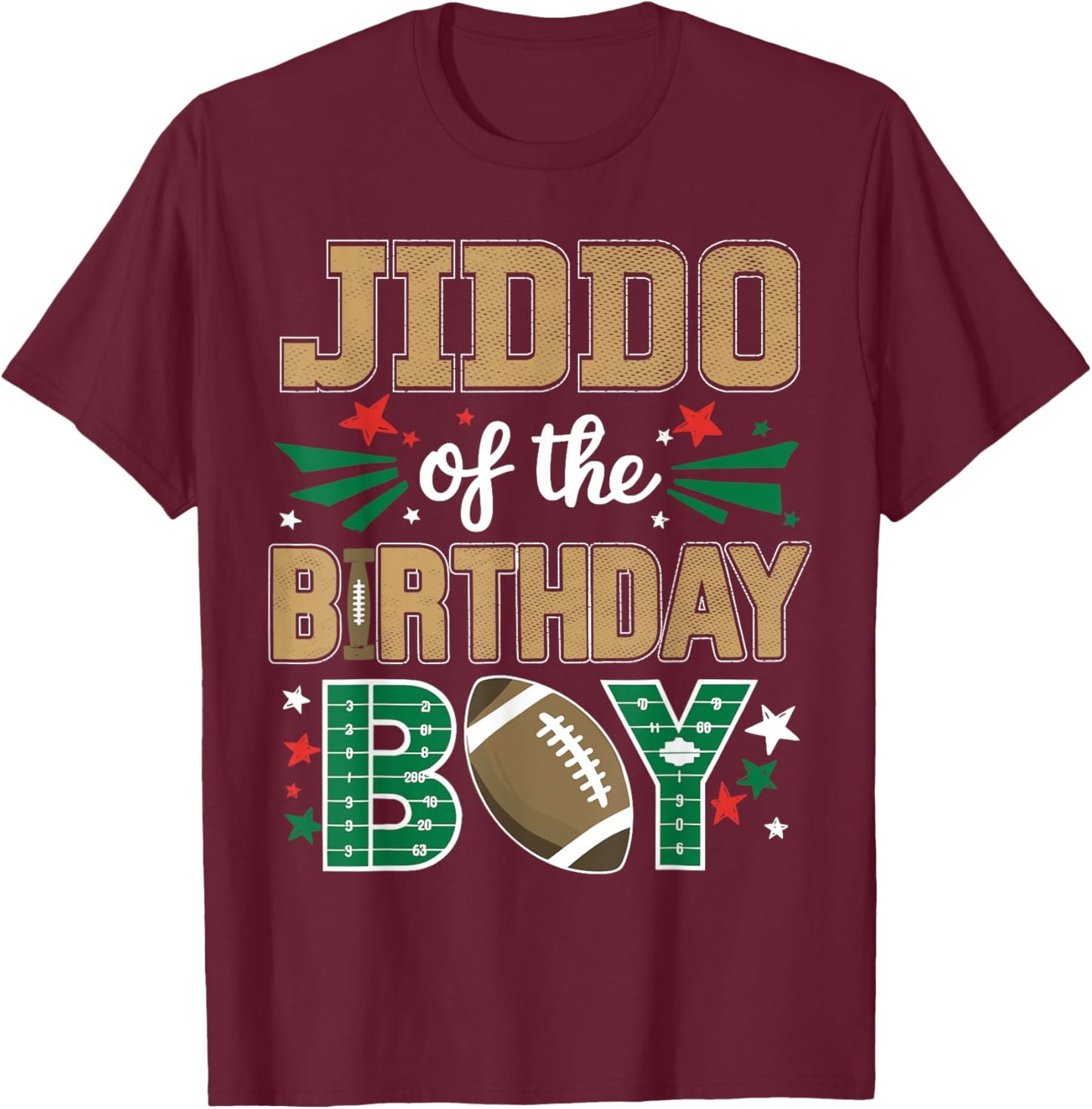 Jiddo of the Birthday Boy Football Family Bday Party Grandpa T-Shirt - T-Shirt | Maroon