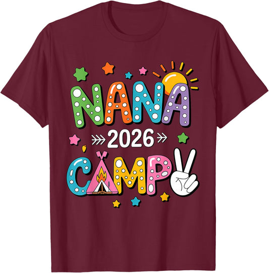 Nana Camp 2026 Family Vacation Summer Camping Crew Kids T-Shirt - T-Shirt | Maroon