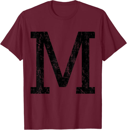 Letter M Capital Alphabet Initial School College Uni Varsity T-Shirt - T-Shirt | Maroon