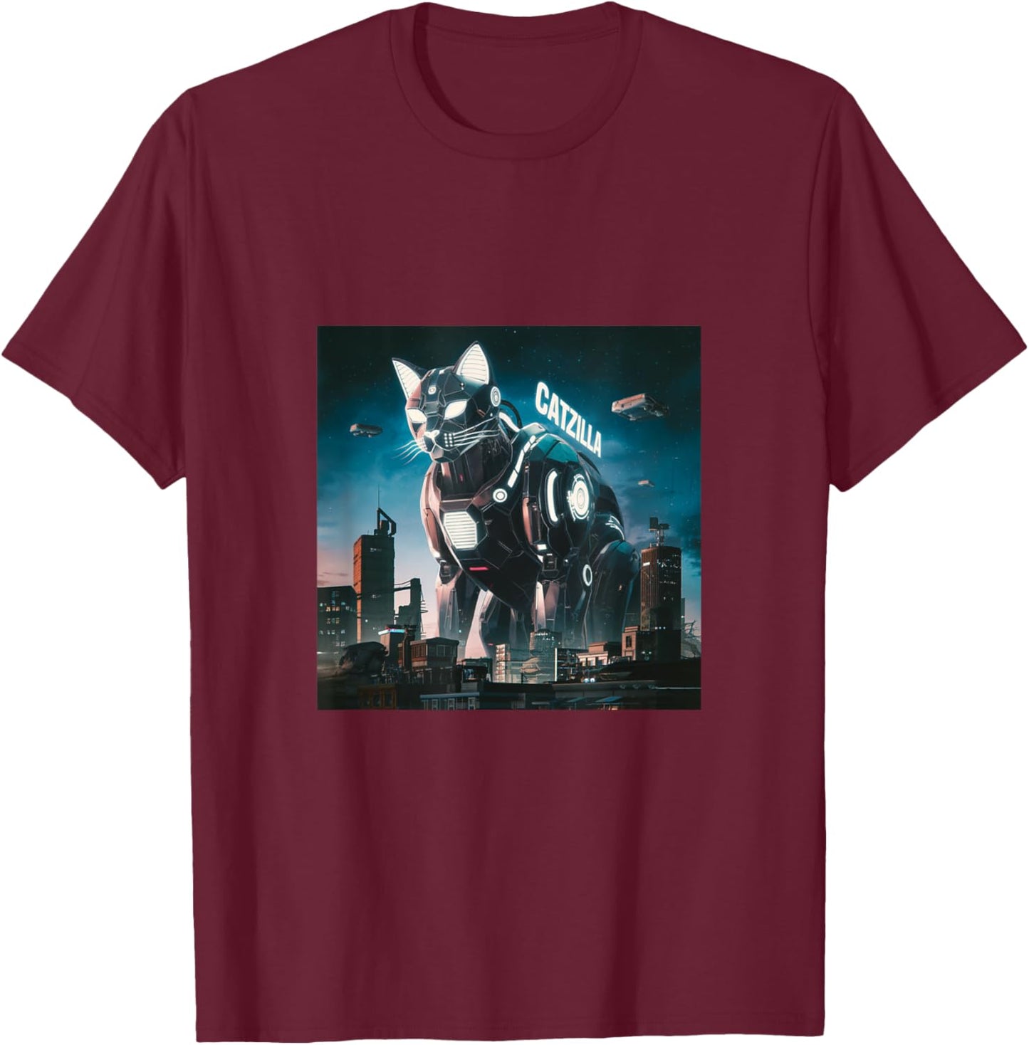 Catzilla Cyber Cat – Futuristic Robot Feline Catzilla Women Kids T-Shirt - T-Shirt | Maroon