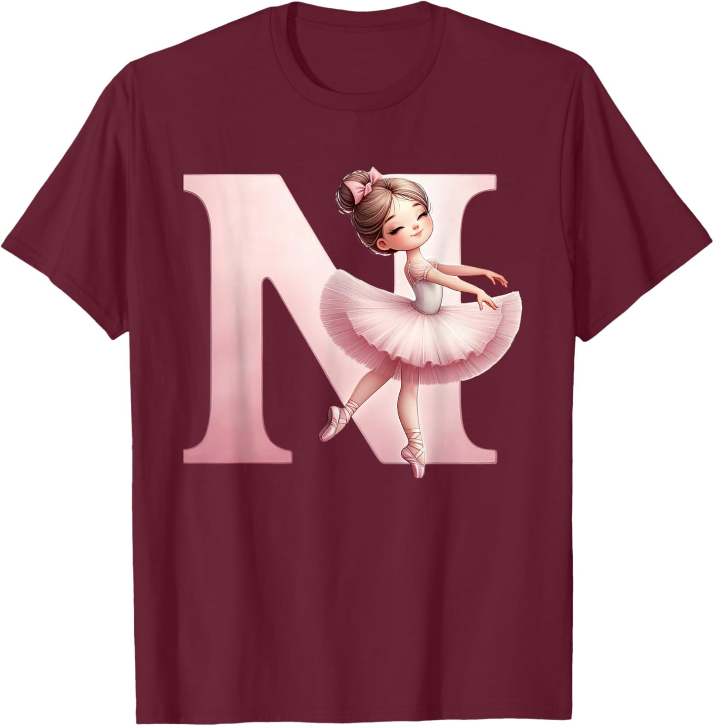 Ballerina Girl Dancing Name First Letter N Girly Tutu Ballet T-Shirt - T-Shirt | Maroon