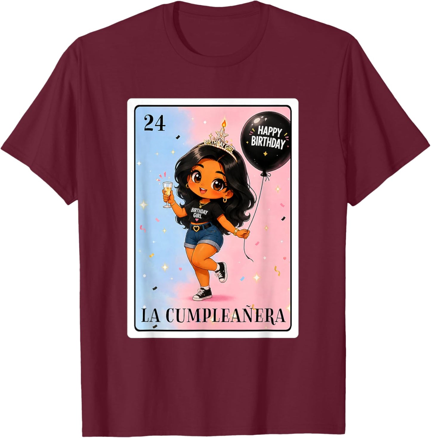 Latina La Cumpleanera Birthday Girl Mexican Bingo Card T-Shirt - T-Shirt | Maroon