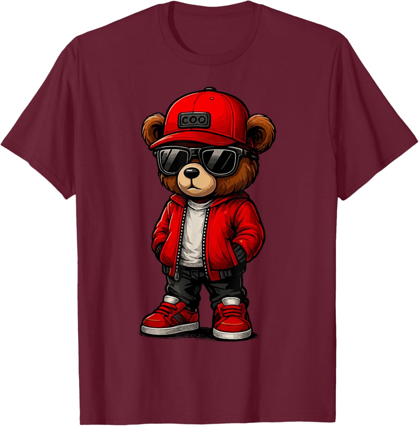 Hip Hop Teddy Bear with Sunglasses T-Shirt - T-Shirt | Maroon