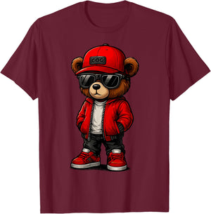 Hip Hop Teddy Bear with Sunglasses T-Shirt - T-Shirt | Maroon