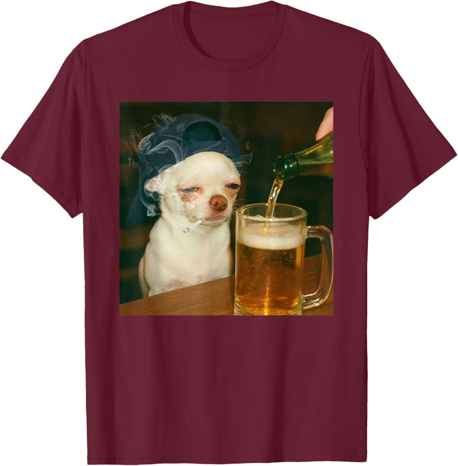 Funny Chihuahua Drinking Beer Dog Meme Gen Z T-Shirt - T-Shirt | Maroon