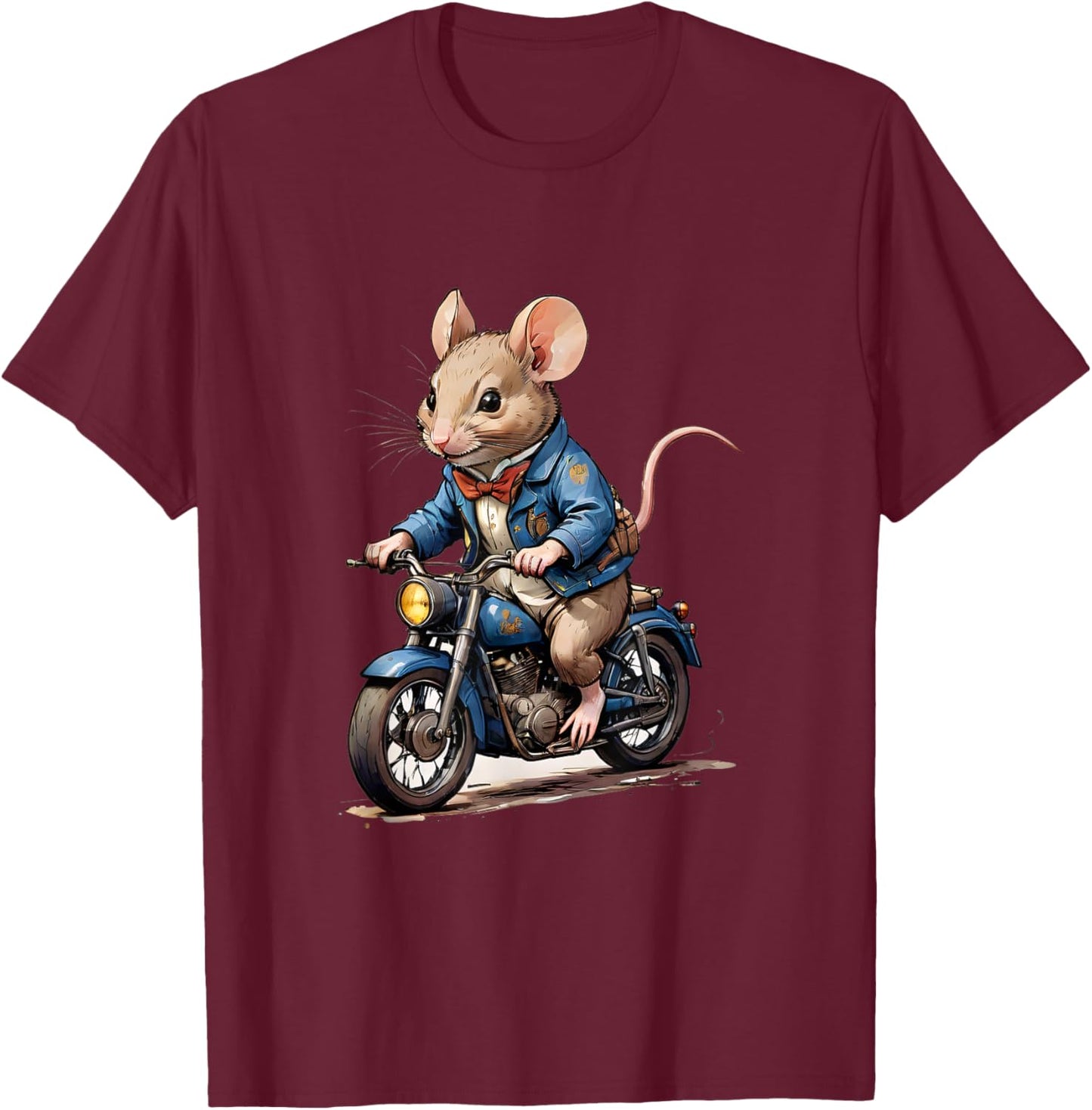 Highway Hero: Mouse on a Motorcycle T-Shirt - T-Shirt | Maroon