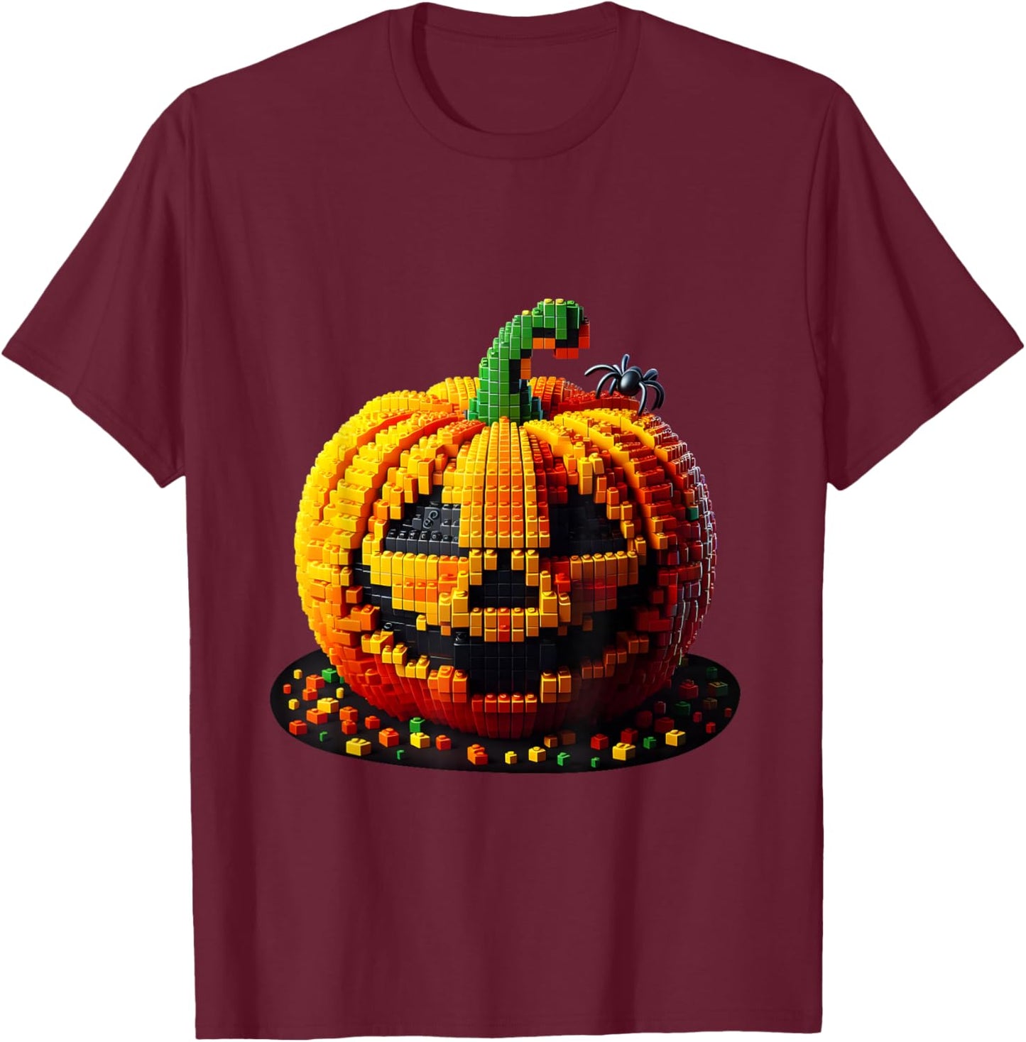 Master Builder Pumpkin Kids Building Blocks Bricks Halloween T-Shirt - T-Shirt | Maroon