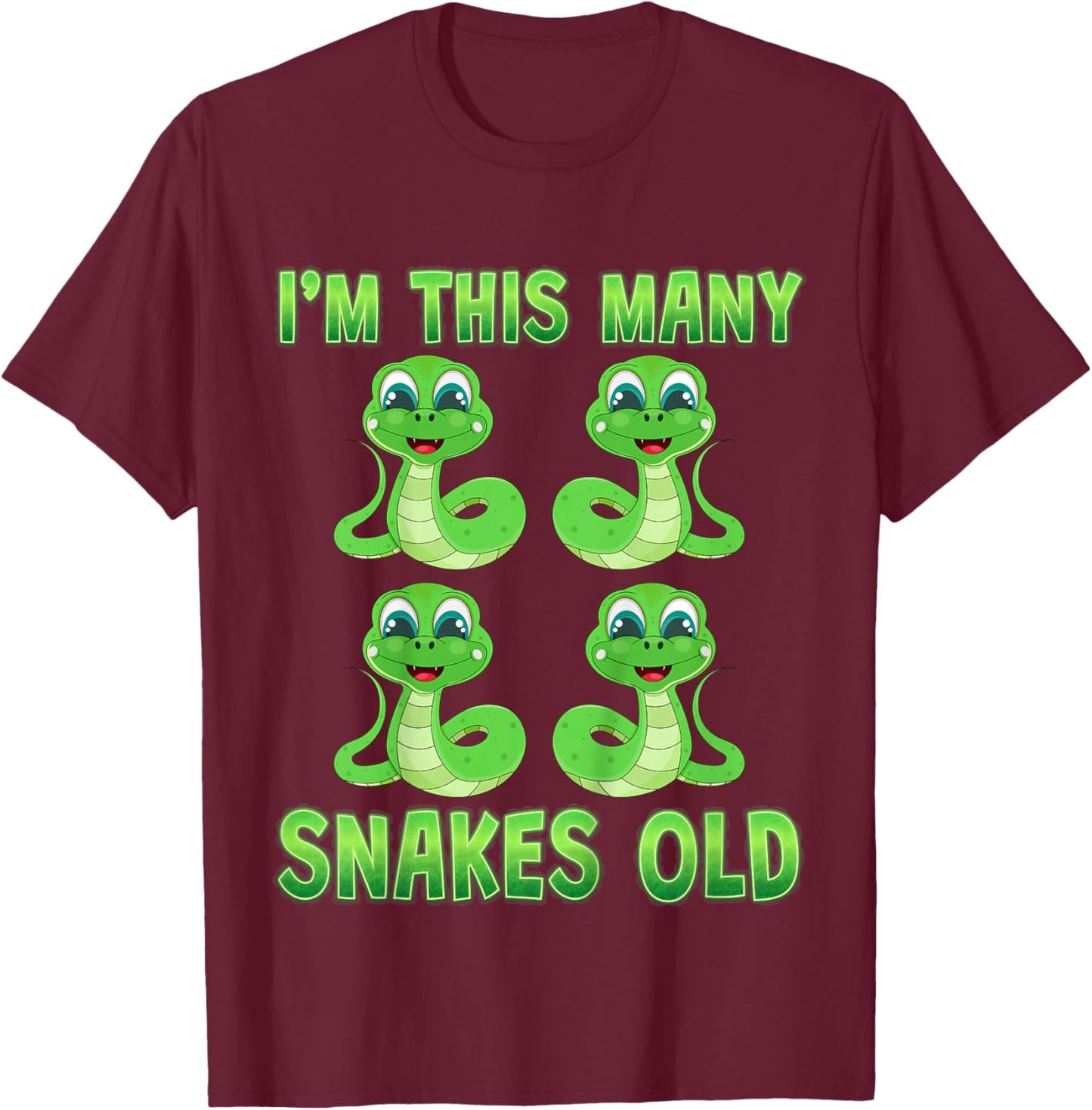 Kids I'm This Many Snakes Old Cute Snake Kids 4th Birthday Party T-Shirt - T-Shirt | Maroon