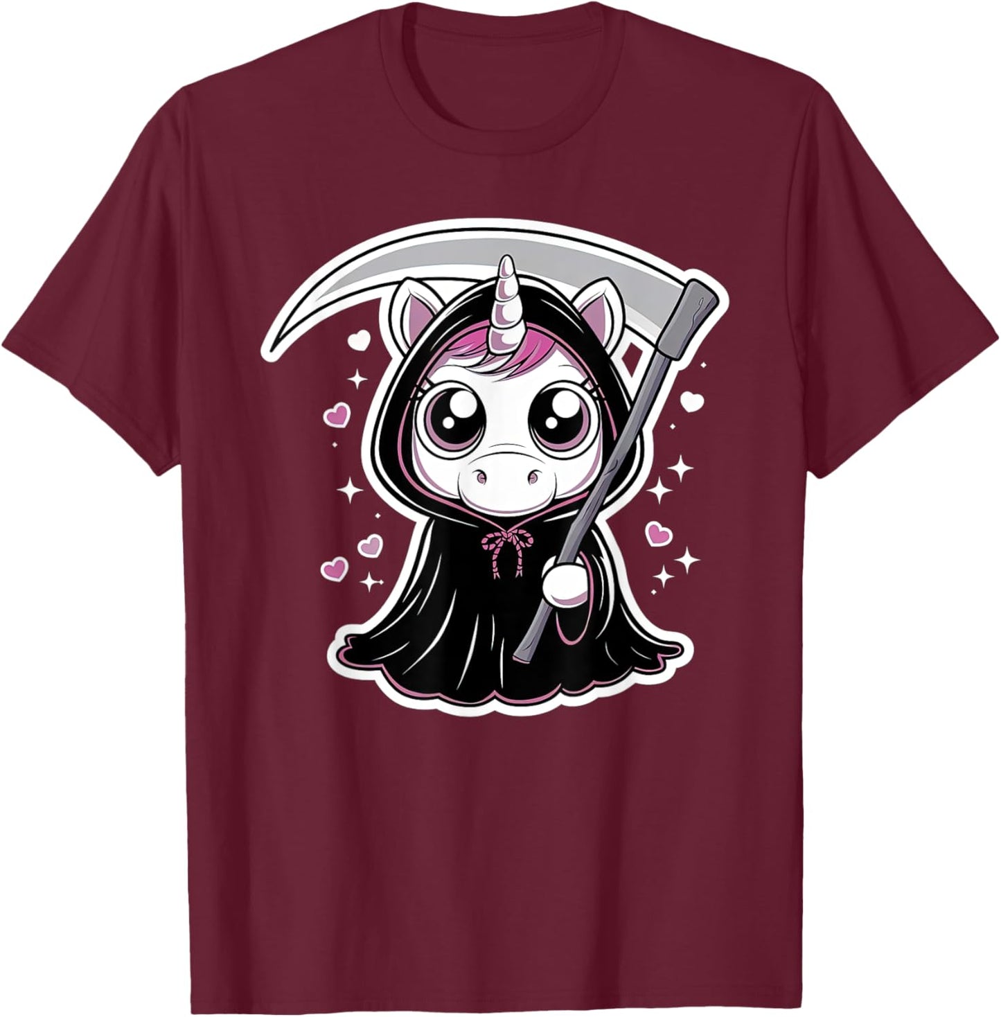Kawaii Grim Reaper Unicorn T-Shirt - T-Shirt | Maroon