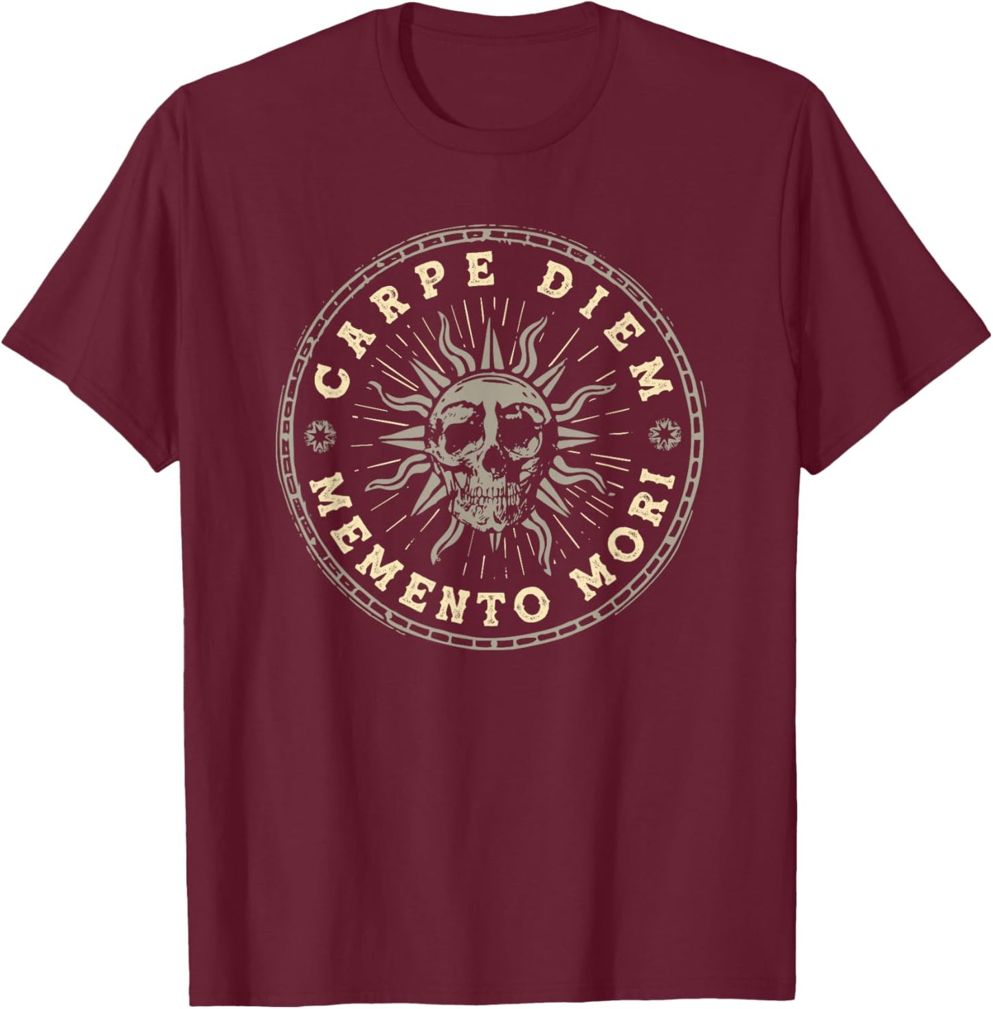 Carpe Diem Memento Mori Yin Yang T-Shirt - T-Shirt | Maroon