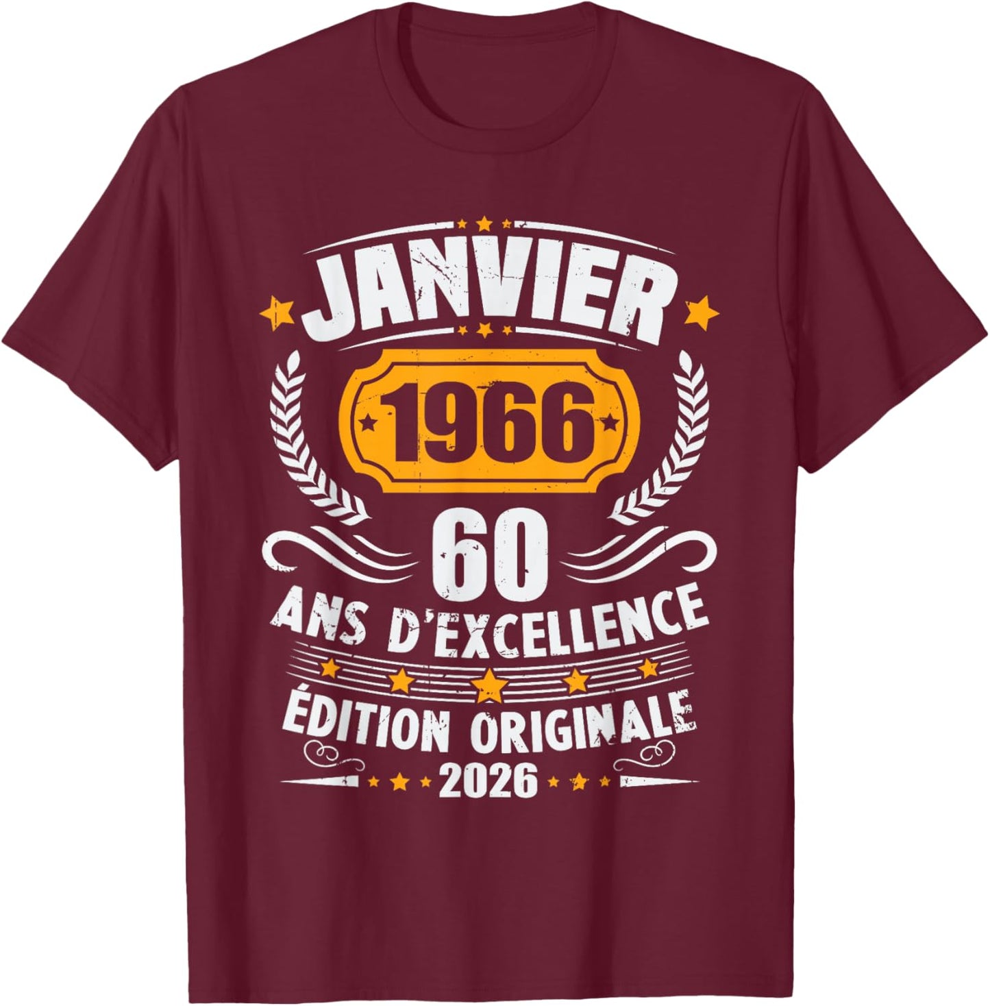 Vintage January 1966 Birthday Gift 60 Years Men T-Shirt - T-Shirt | Maroon