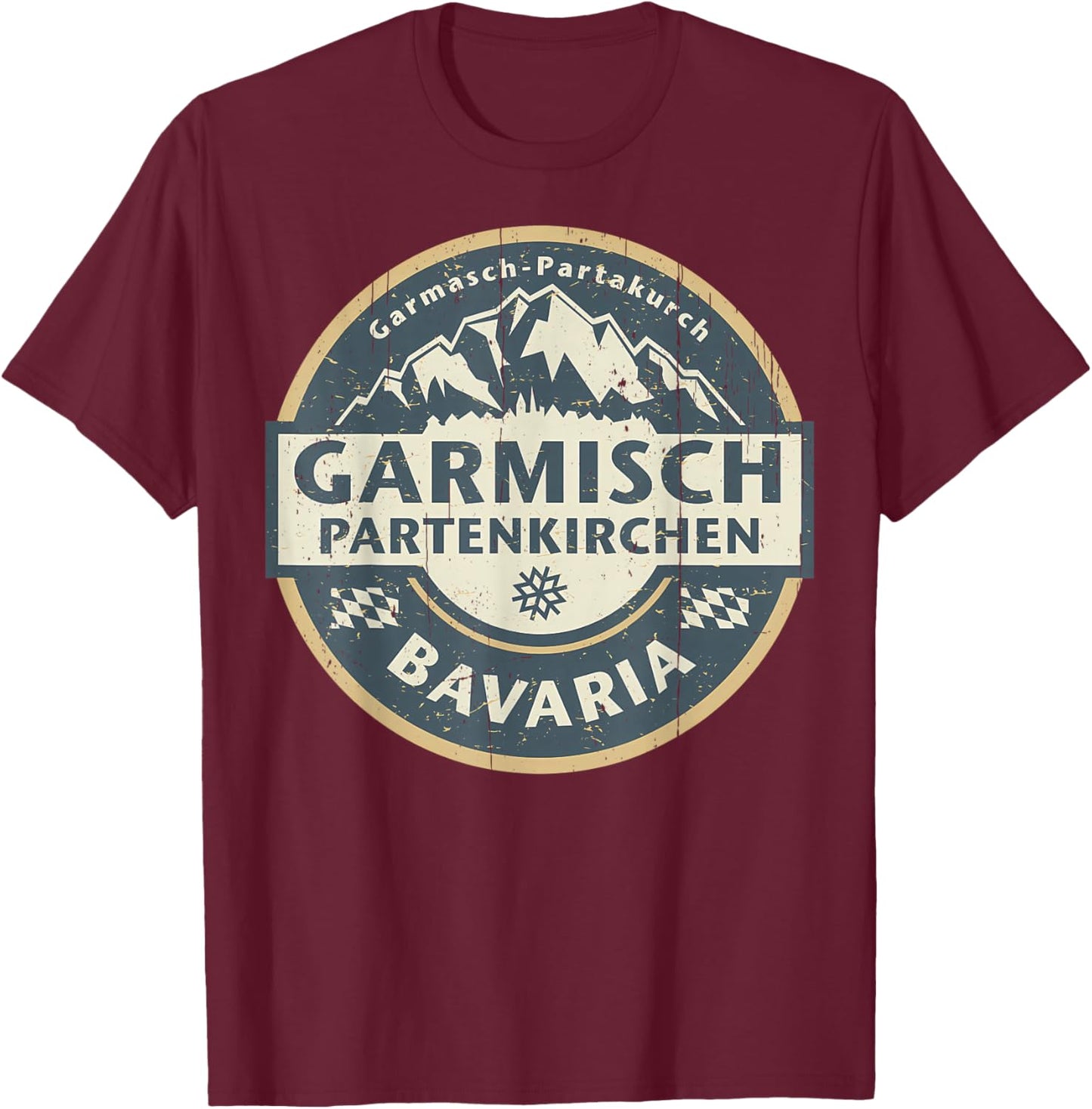 Vintage Garmisch-Partenkirchen, Bavaria, Germany Mountain T-Shirt - T-Shirt | Maroon
