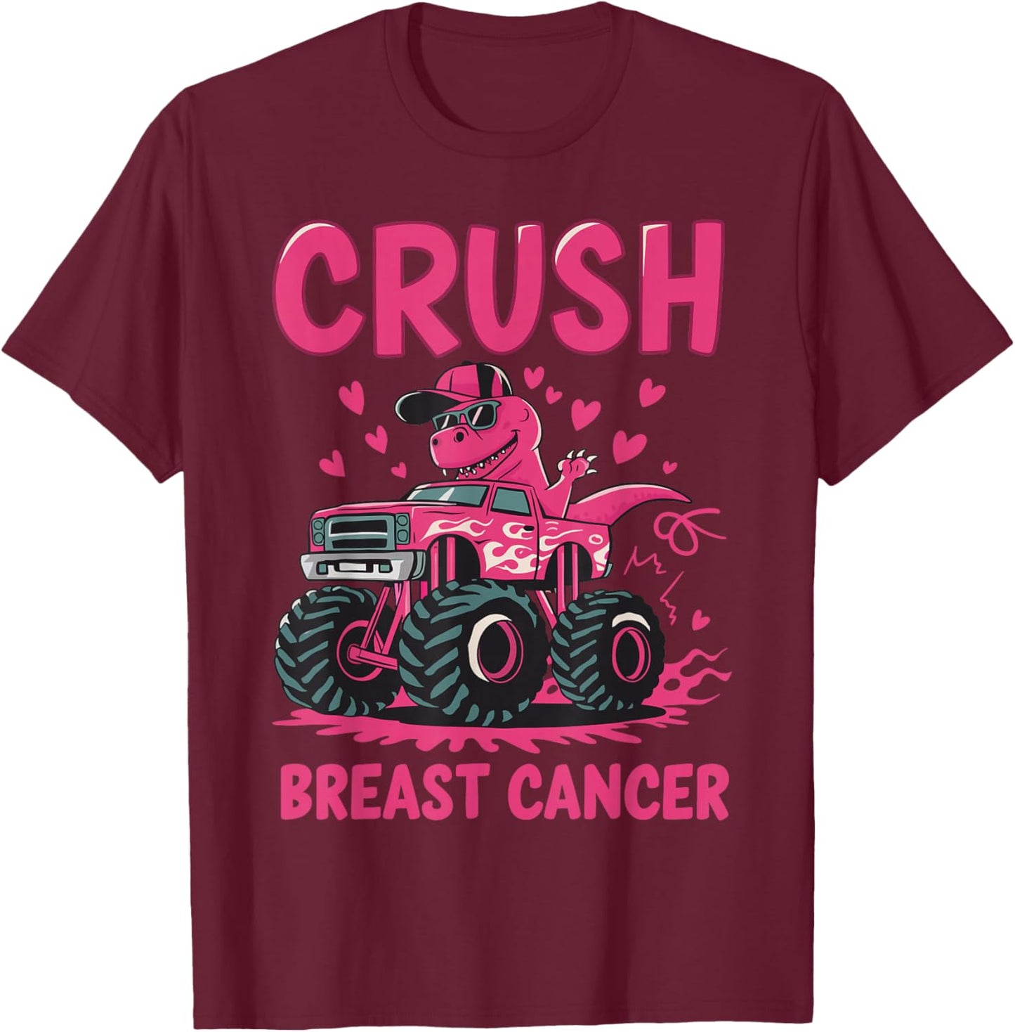 Crush Breast Cancer Awareness Monster Truck Pink Toddler Boy T-Shirt - T-Shirt | Maroon
