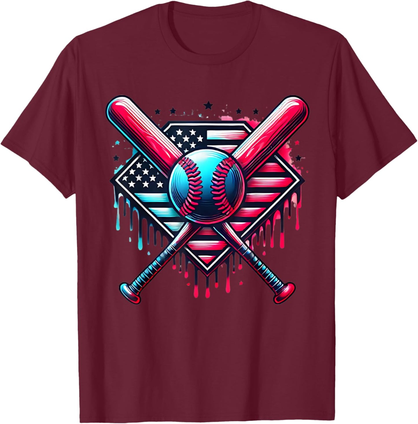 Baseball Drip For Boys American Flag USA Patriotic Graphic T-Shirt - T-Shirt | Maroon