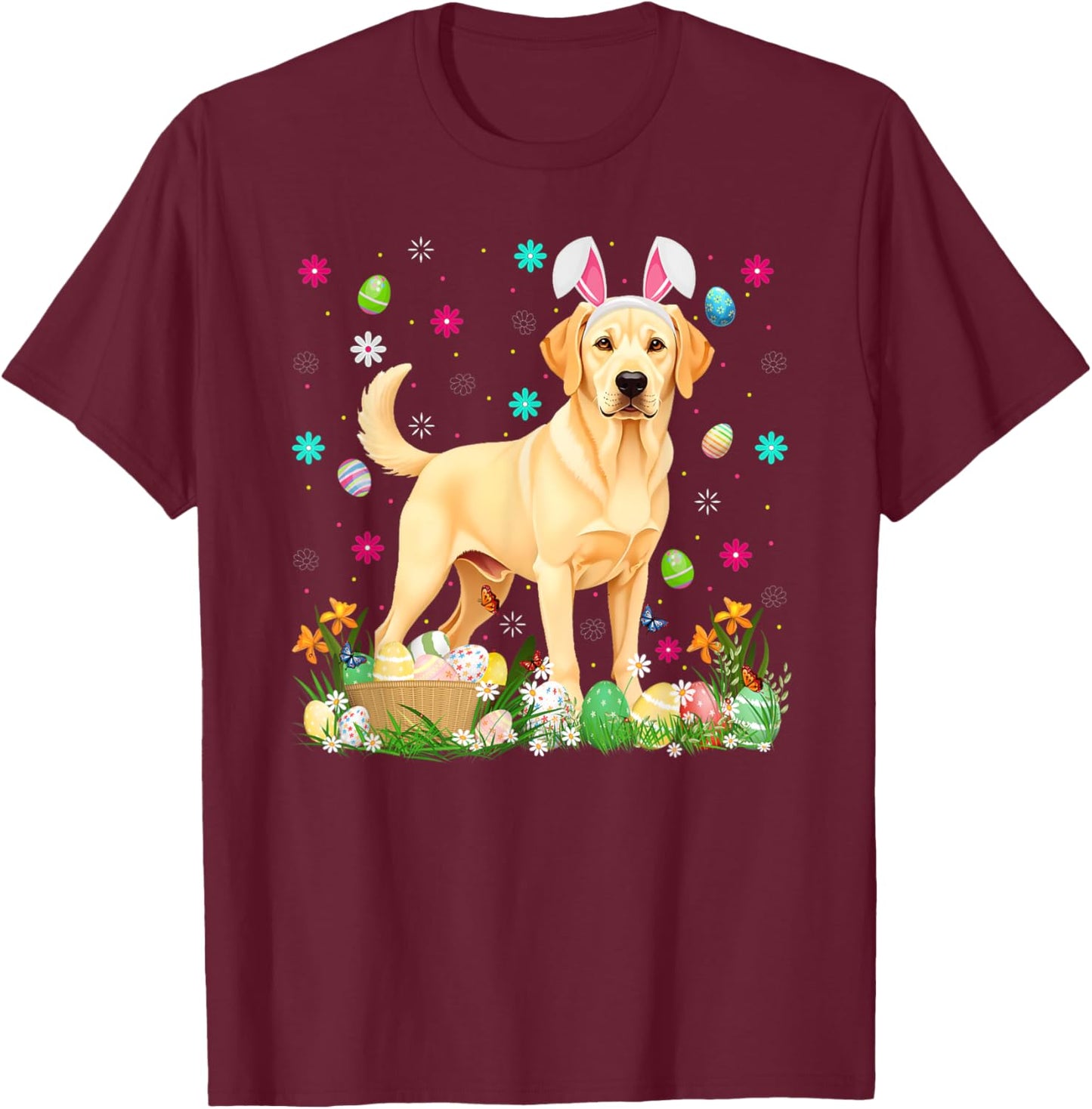 Labrador Retriever Dog Easter Egg Hunt Bunny Ear Easter T-Shirt - T-Shirt | Maroon