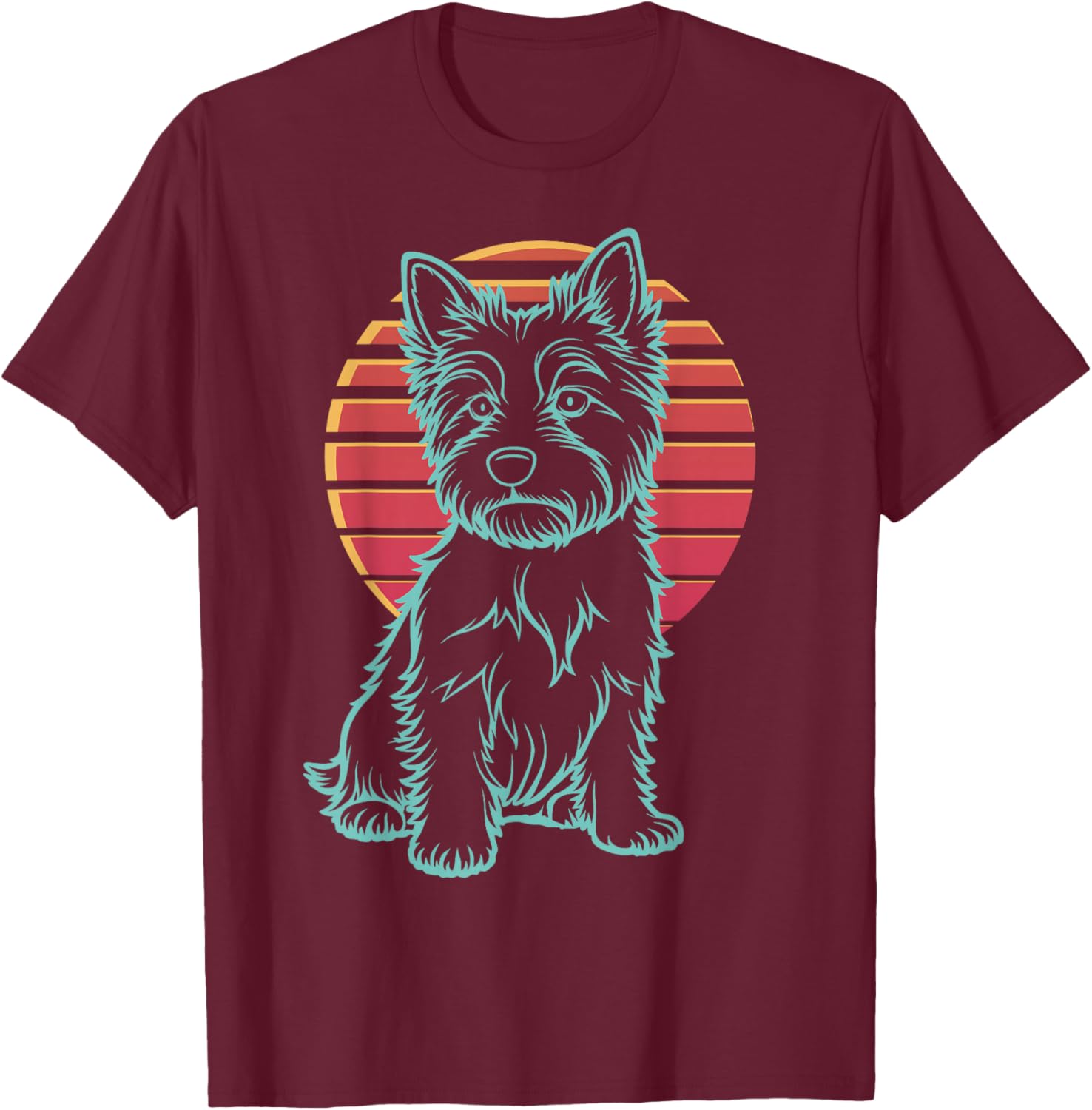 Yorkshire Terrier Yorkie Dog Owner Retro Synthwave 80s T-Shirt - T-Shirt | Maroon