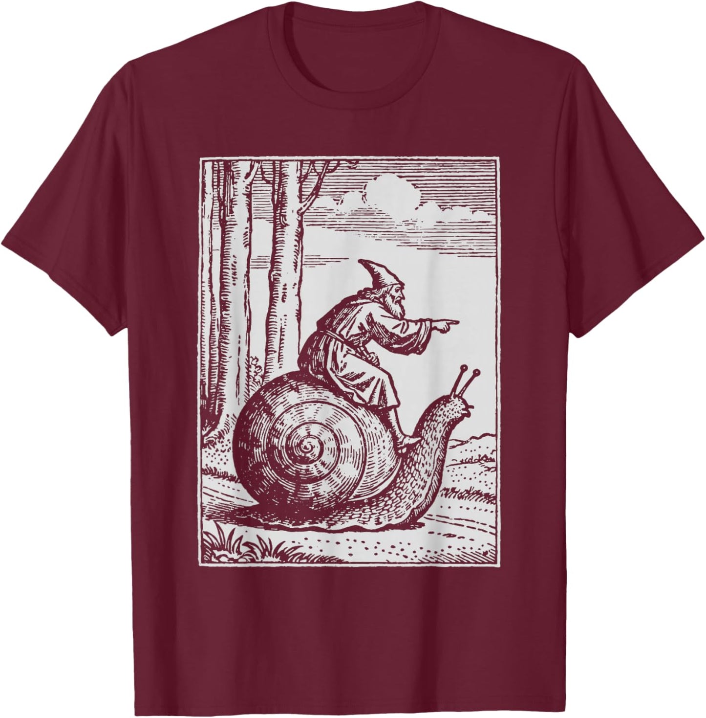 Retro Medieval Wizard Snail Rider T-Shirt - T-Shirt | Maroon