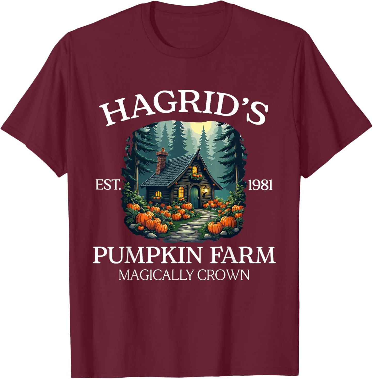 Hagrid's Pumpkin Farm - Magical Rustic Autumn Design T-Shirt - T-Shirt | Maroon