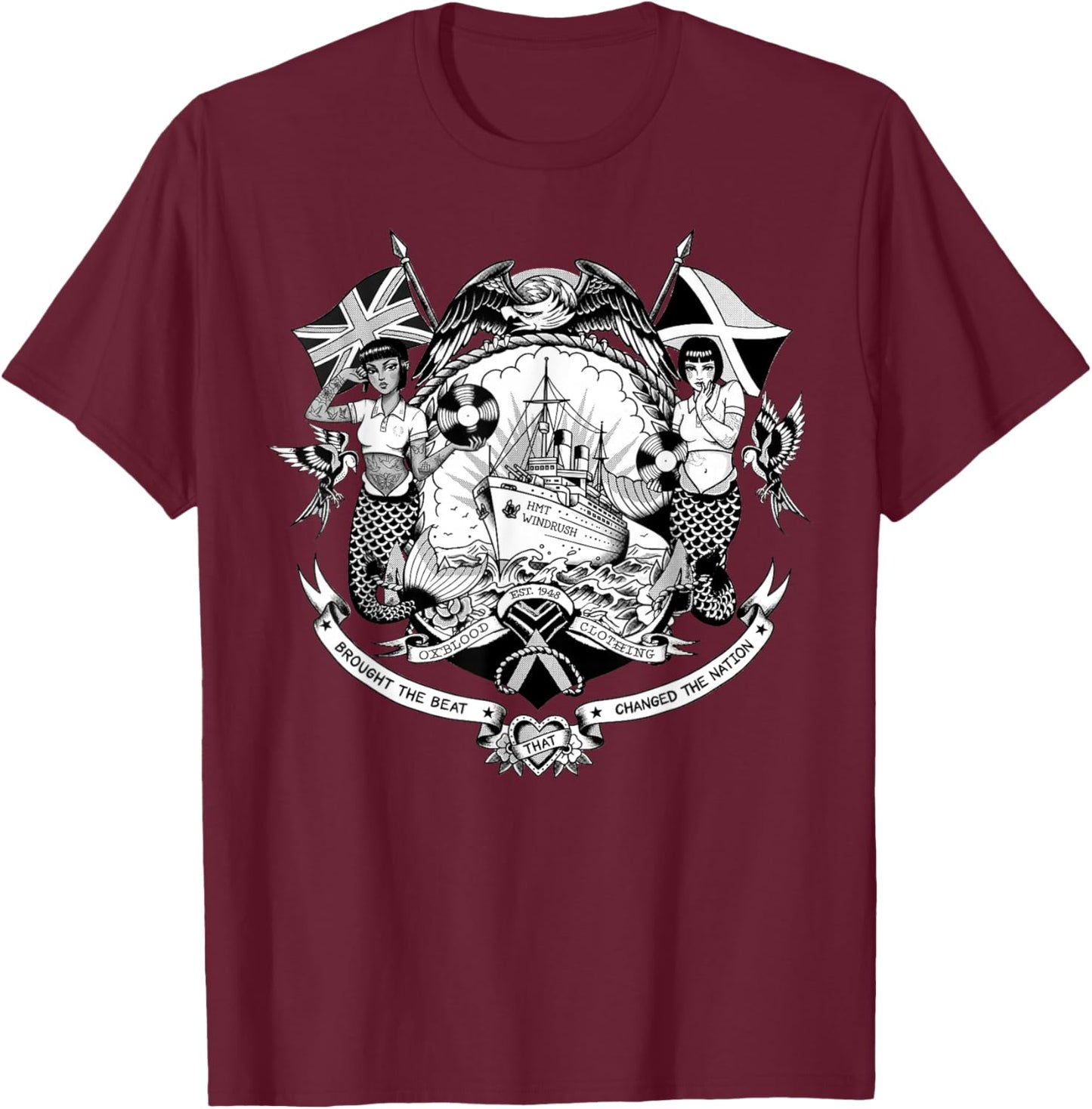 HMT Windrush Trojan Skinhead Reggae - British Jamaican T-Shirt - T-Shirt | Maroon