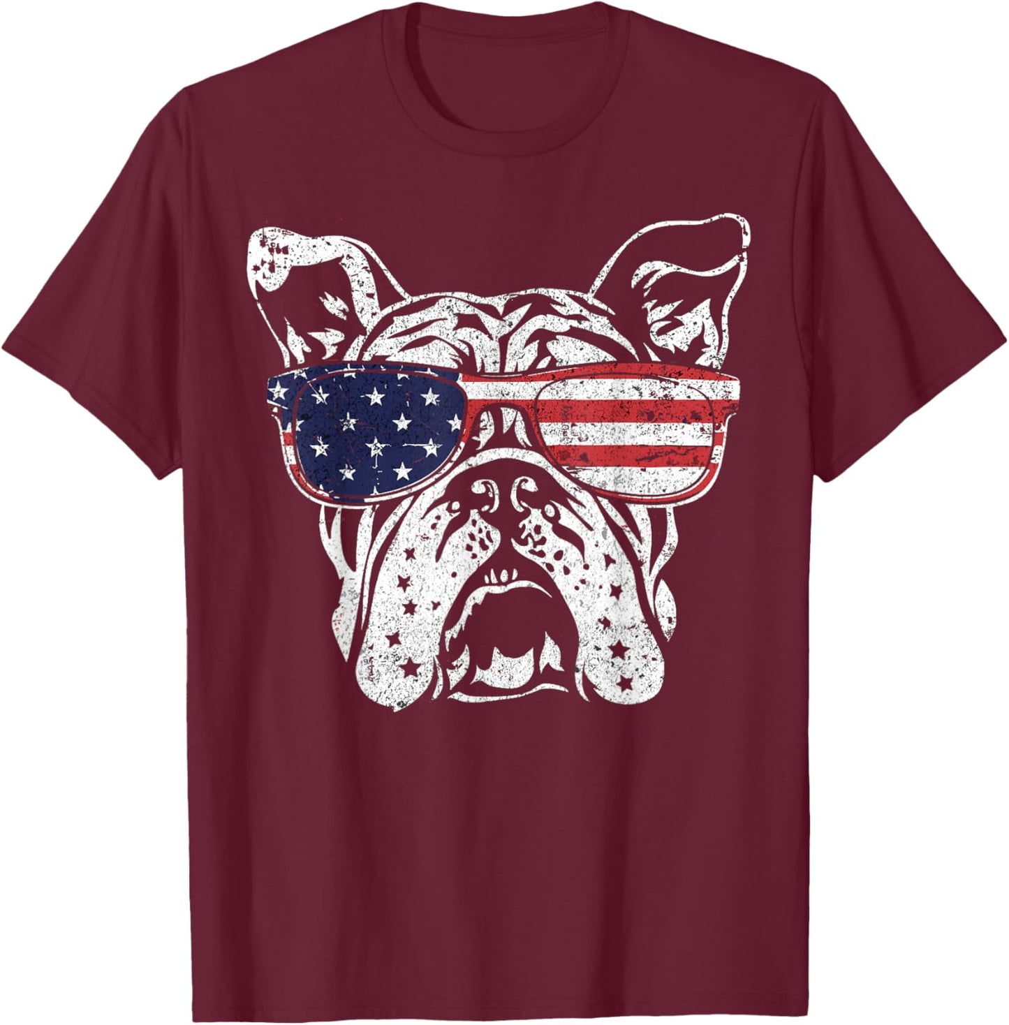 Patriotic Bulldog American Flag USA Pride Dog Lovers Dad Mom Women Men T-Shirt - T-Shirt | Maroon