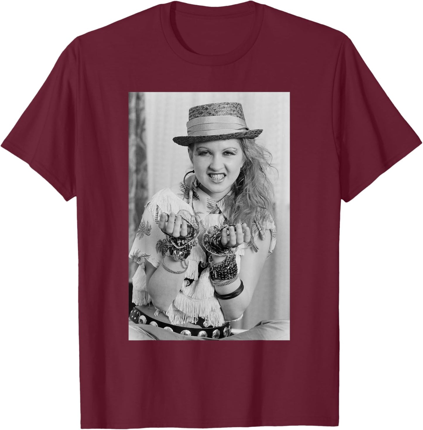 Cyndi Lauper US Pop Star Photo Shoot 1984 T-Shirt - T-Shirt | Maroon