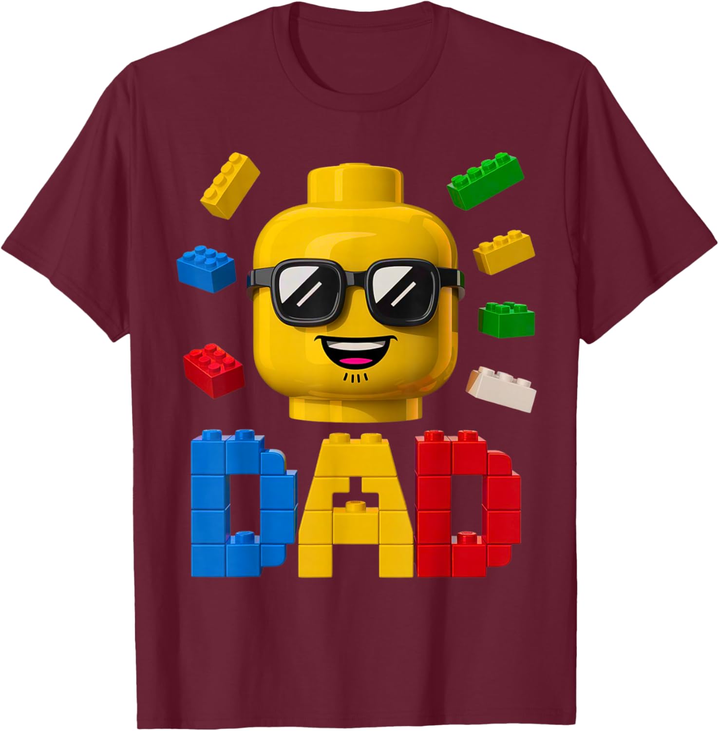 Family Dad Master Builder Building Bricks Blocks Fathers Day T-Shirt - T-Shirt | Maroon