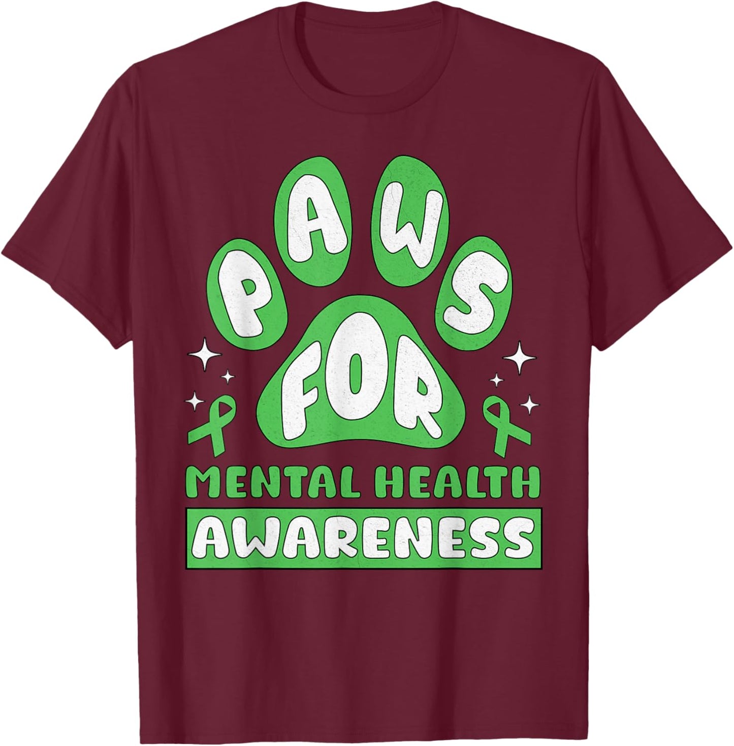 Vintage Mental Health Awareness Month Dog PAUSE Paws Pun T-Shirt - T-Shirt | Maroon