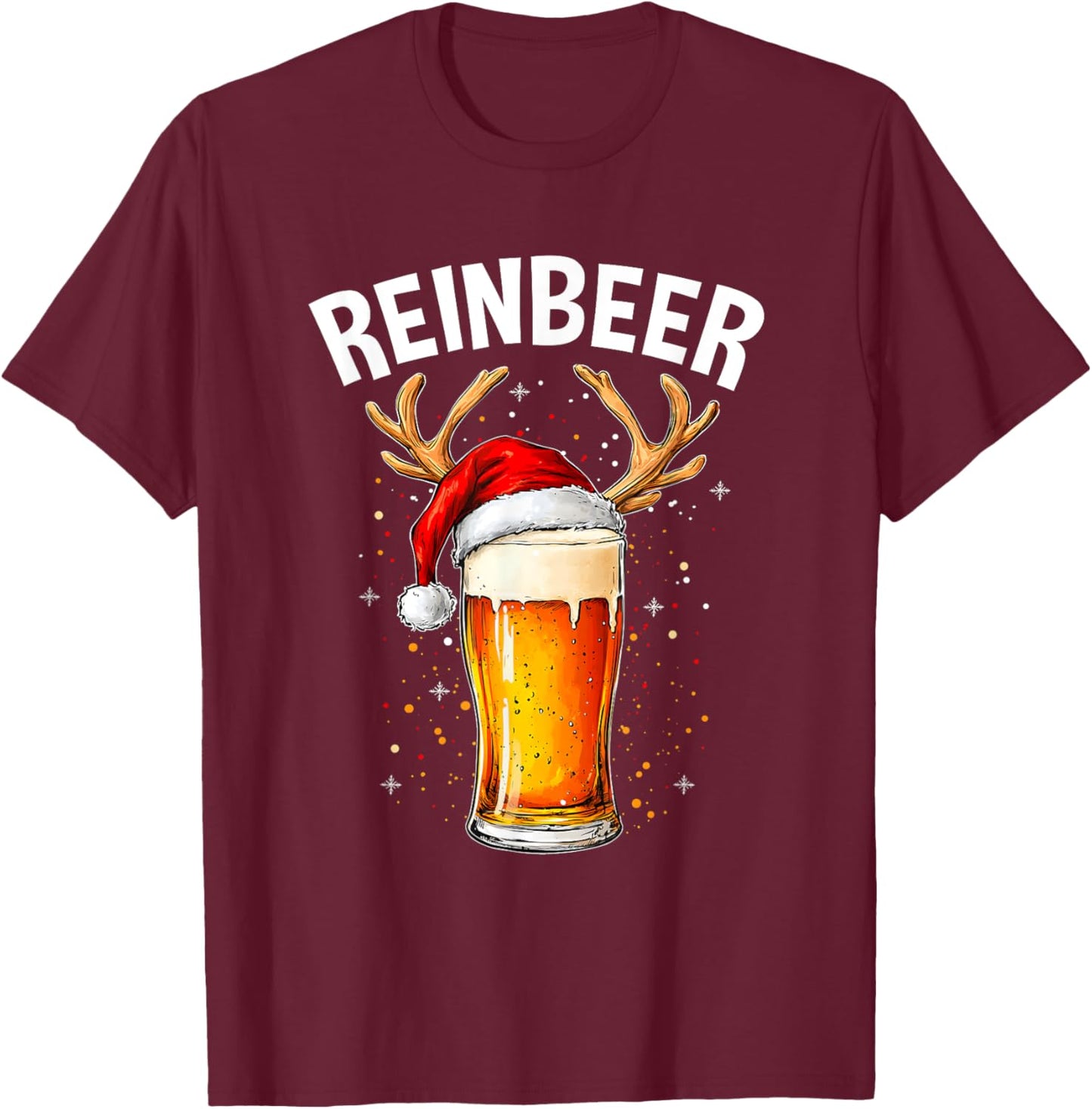 Reinbeer Winedeer Santa Hat Reindeer Couple Xmas Matching T-Shirt - T-Shirt | Maroon